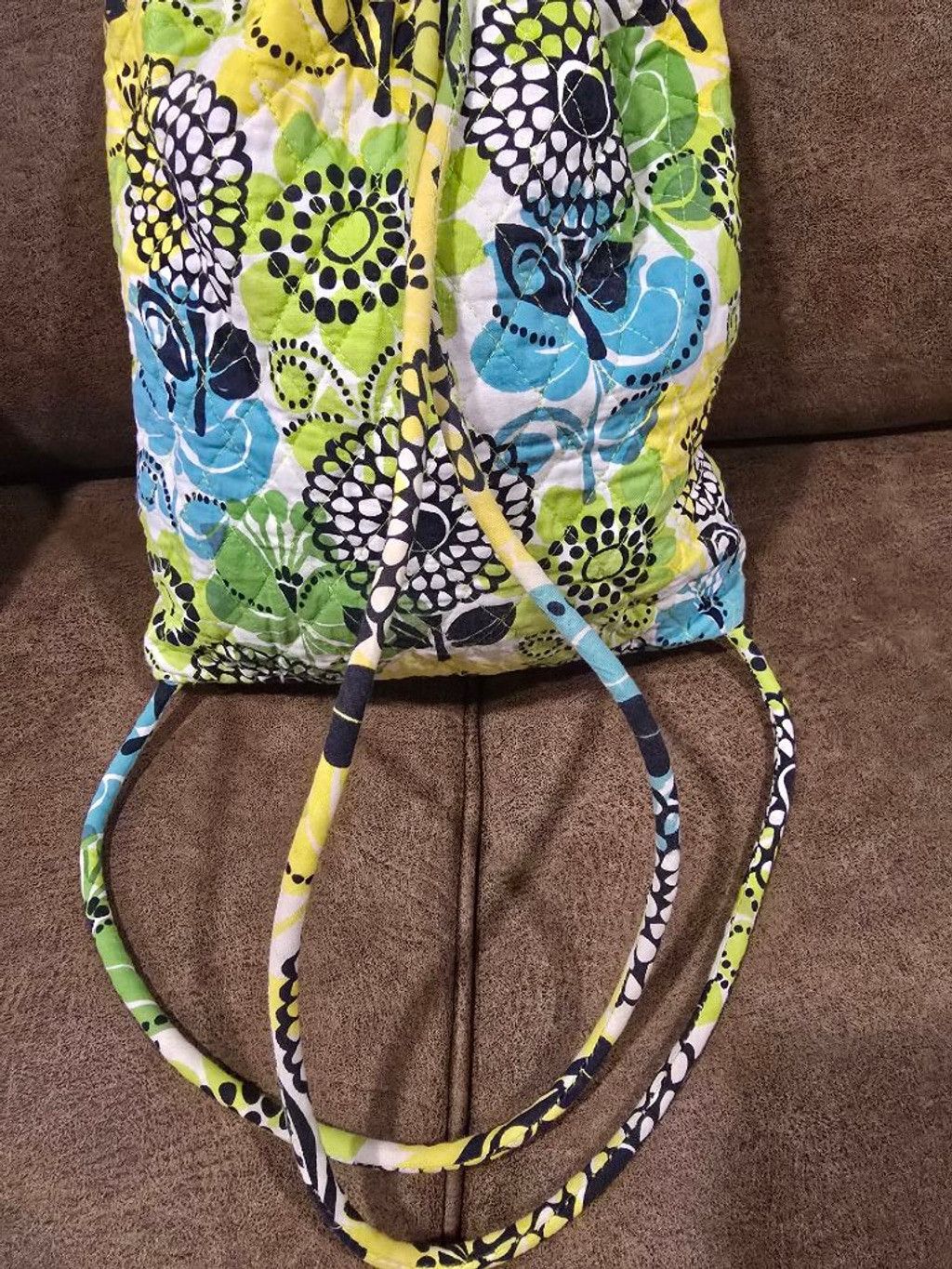 Vera Bradley Women's Vera Bradley Drawstring Green Blue Floral Quilted Ba Size ONE SIZE - 4 Thumbnail