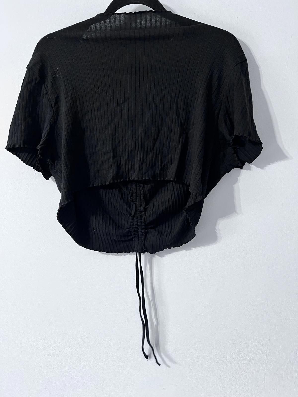 Shein Black Ribbed Ruched Crop Top – Size L Size L / US 10 / IT 46 - 4 Thumbnail