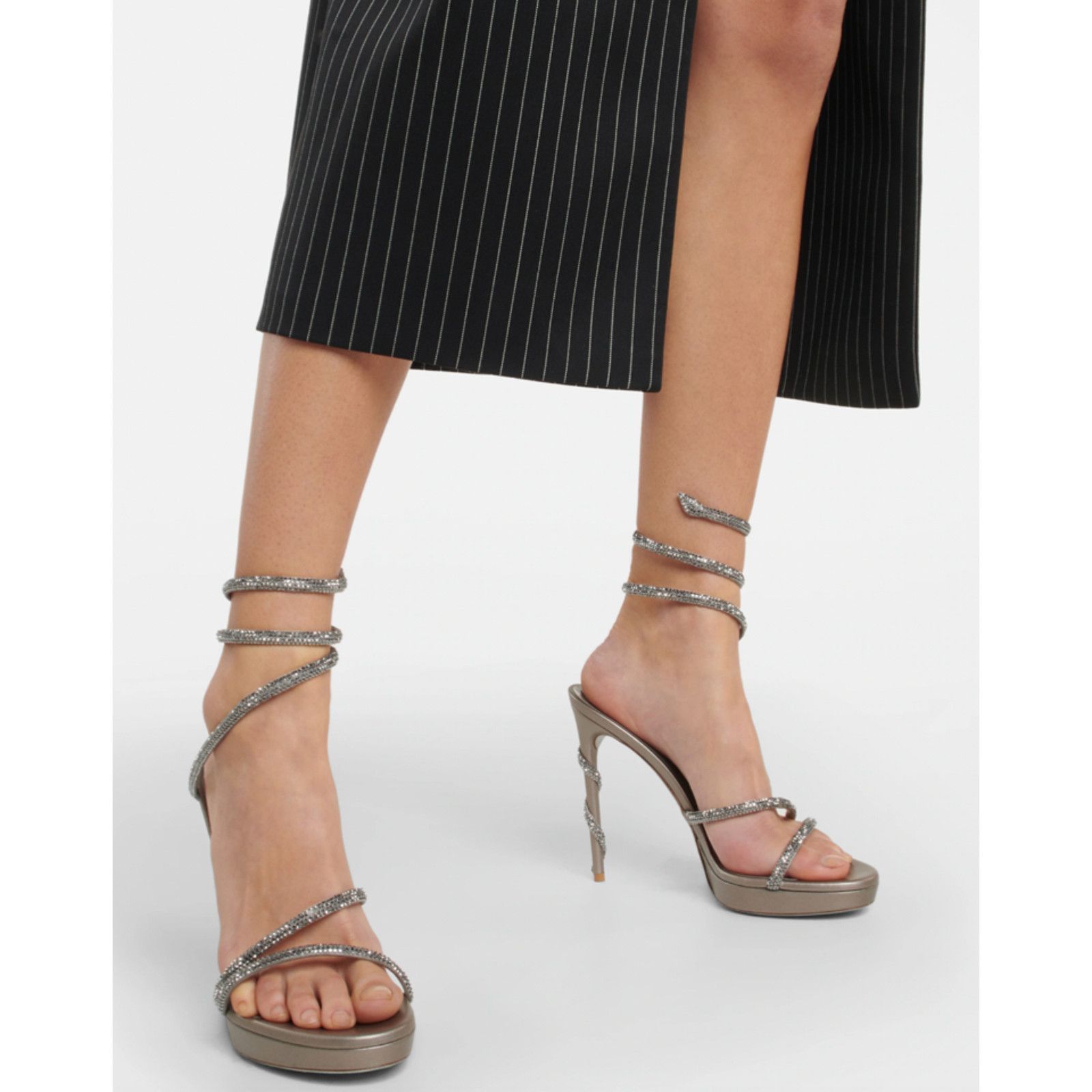 Rene Caovilla Margot Crystal Platform Wrap Strap Sandal Heel Pump 38 Size US 8 / IT 38 - 5 Thumbnail