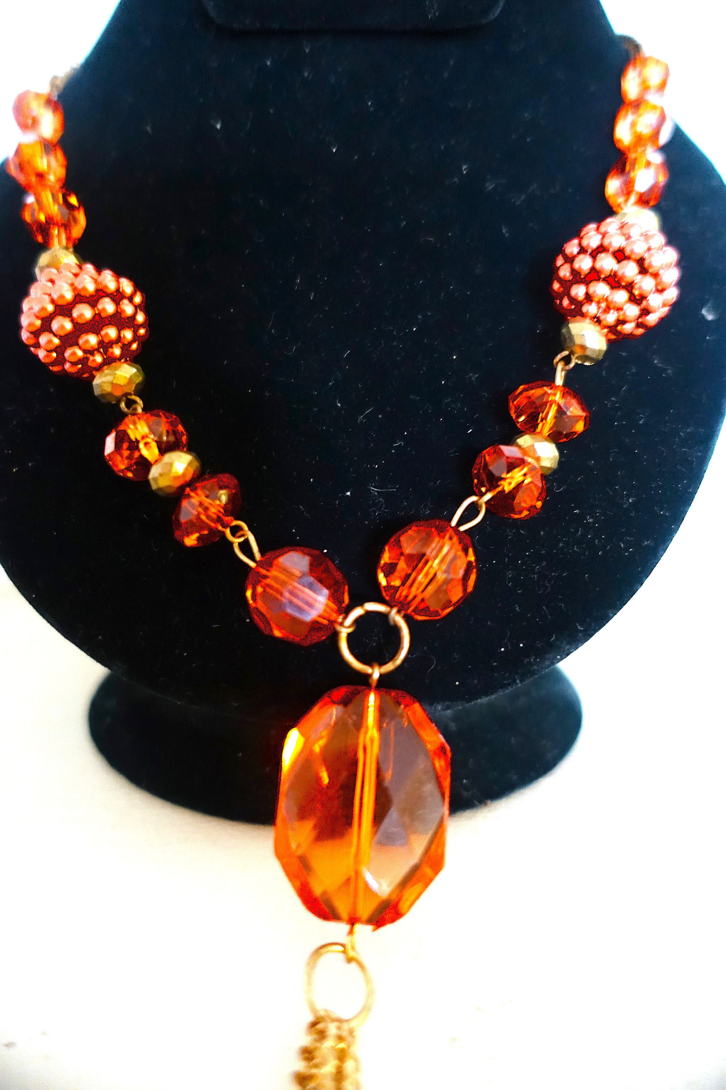 Vintage Gold Tone Amber Drop Beaded Necklace Size ONE SIZE - 6 Thumbnail