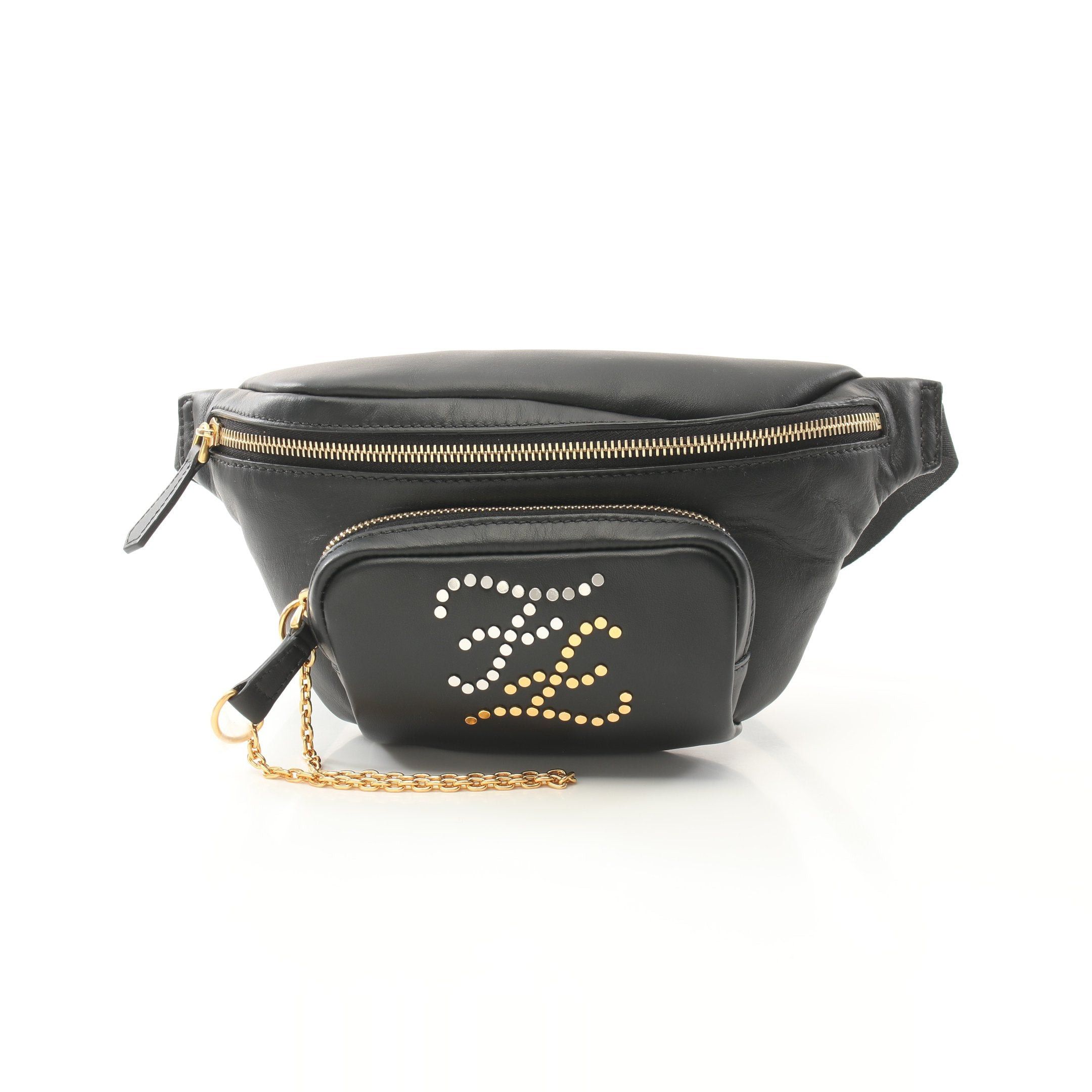 Fendi Fendi Karligraphy Body Bag Waist Studs Leather Black Size ONE SIZE - 1 Thumbnail