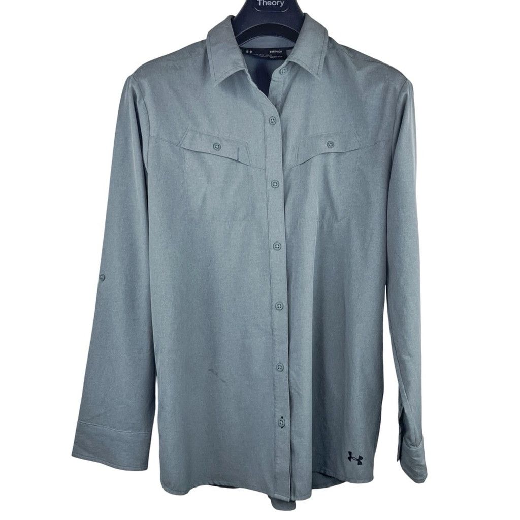 Under Armour NWOT UNDER ARMOUR HEATGEAR Women’s Grey Aqua Light Shirt S Size S / US 4 / IT 40 - 1 Thumbnail