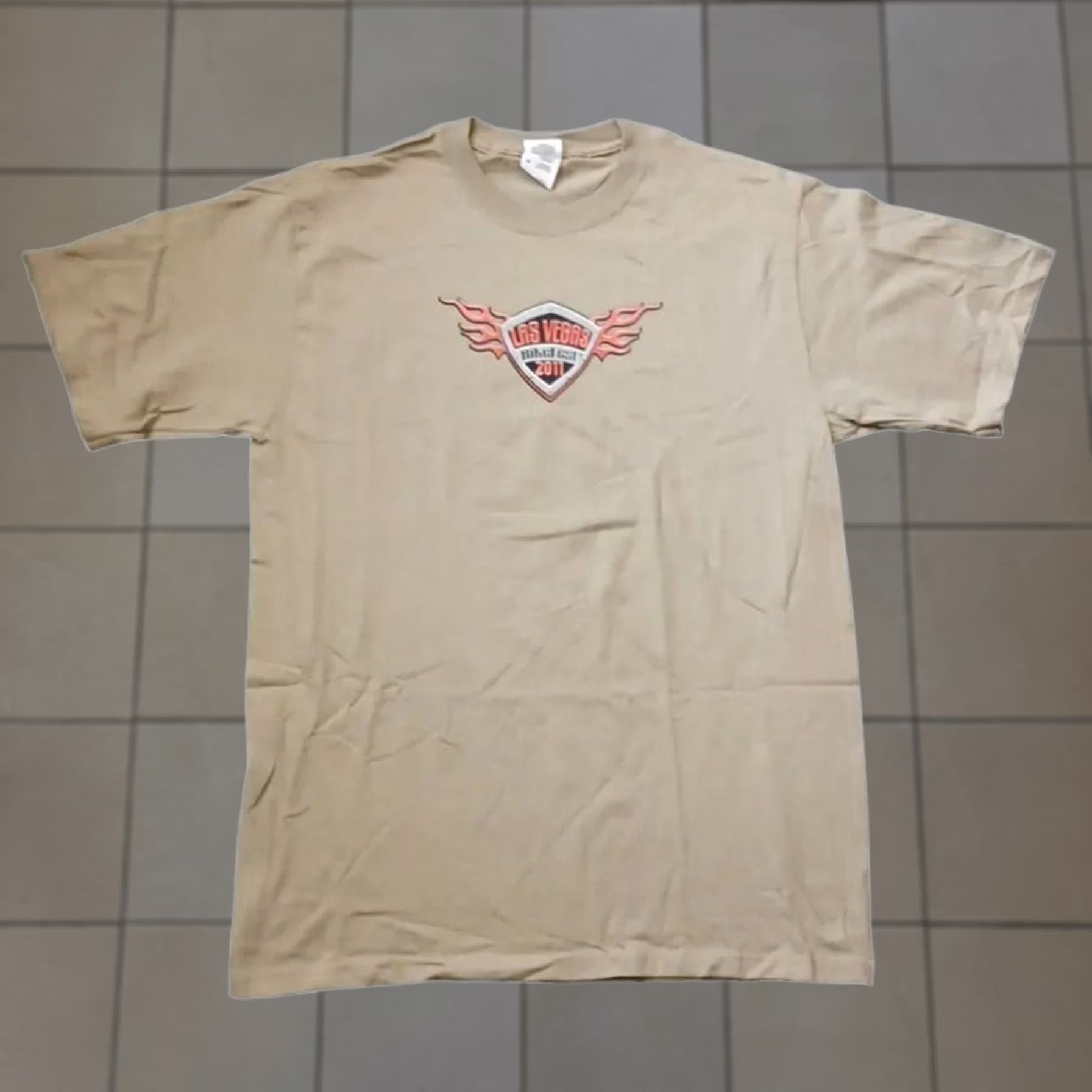 Fruit Of The Loom Las Vegas Bike Fest Mens Shirt M Beige Double Side Wings Logo 2011 Short Sleeve Size US M / EU 48-50 / 2 - 1 Thumbnail