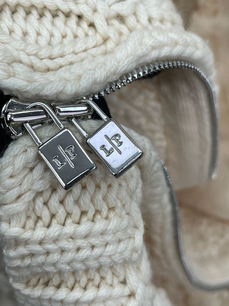 LORO PIANA White knit turtleneck sweater with zipper