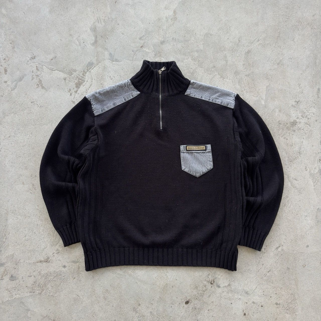 Dolce & Gabbana Dolce Gabbana Vintage 1/4 Zip Knit Sweater Denim Patches Size US L / EU 52-54 / 3 - 1 Thumbnail