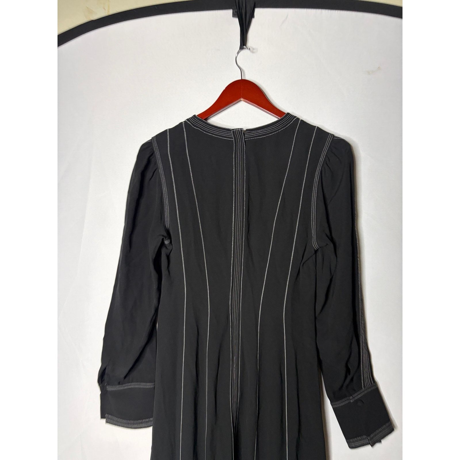 Ulla Johnson Ulla Johnson Black crepe midi dress white trim long sleeves Size S / US 4 / IT 40 - 7 Thumbnail