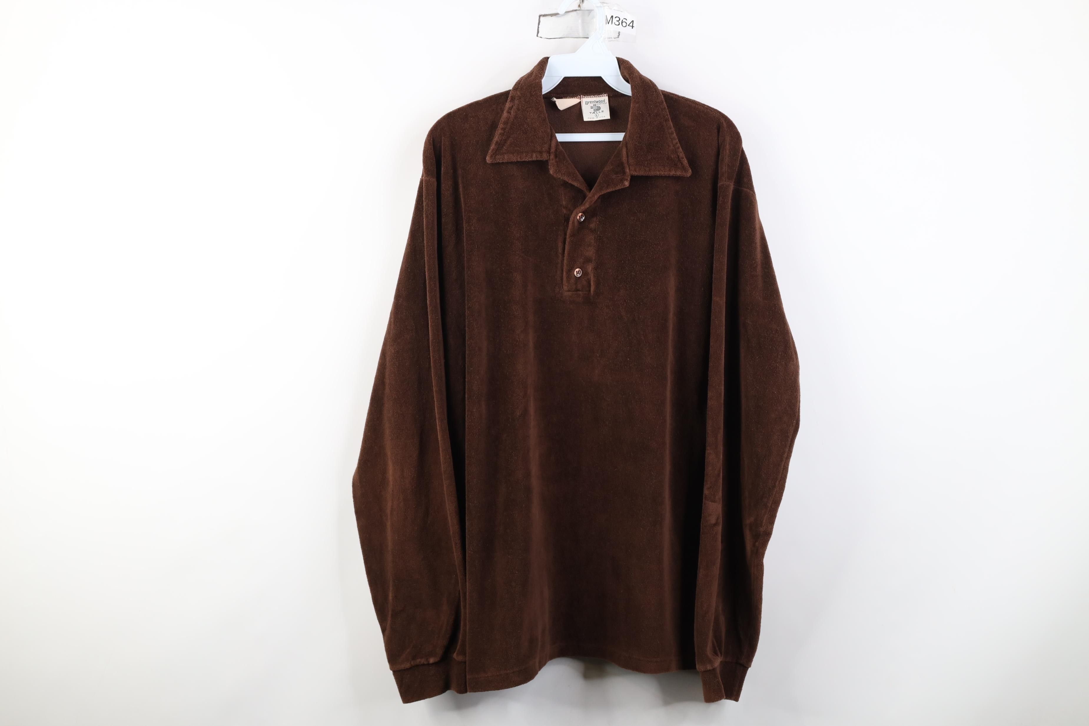 Vintage Vintage 70s Streetwear Velour Long Sleeve Polo Brown USA Size US L / EU 52-54 / 3 - 1 Thumbnail