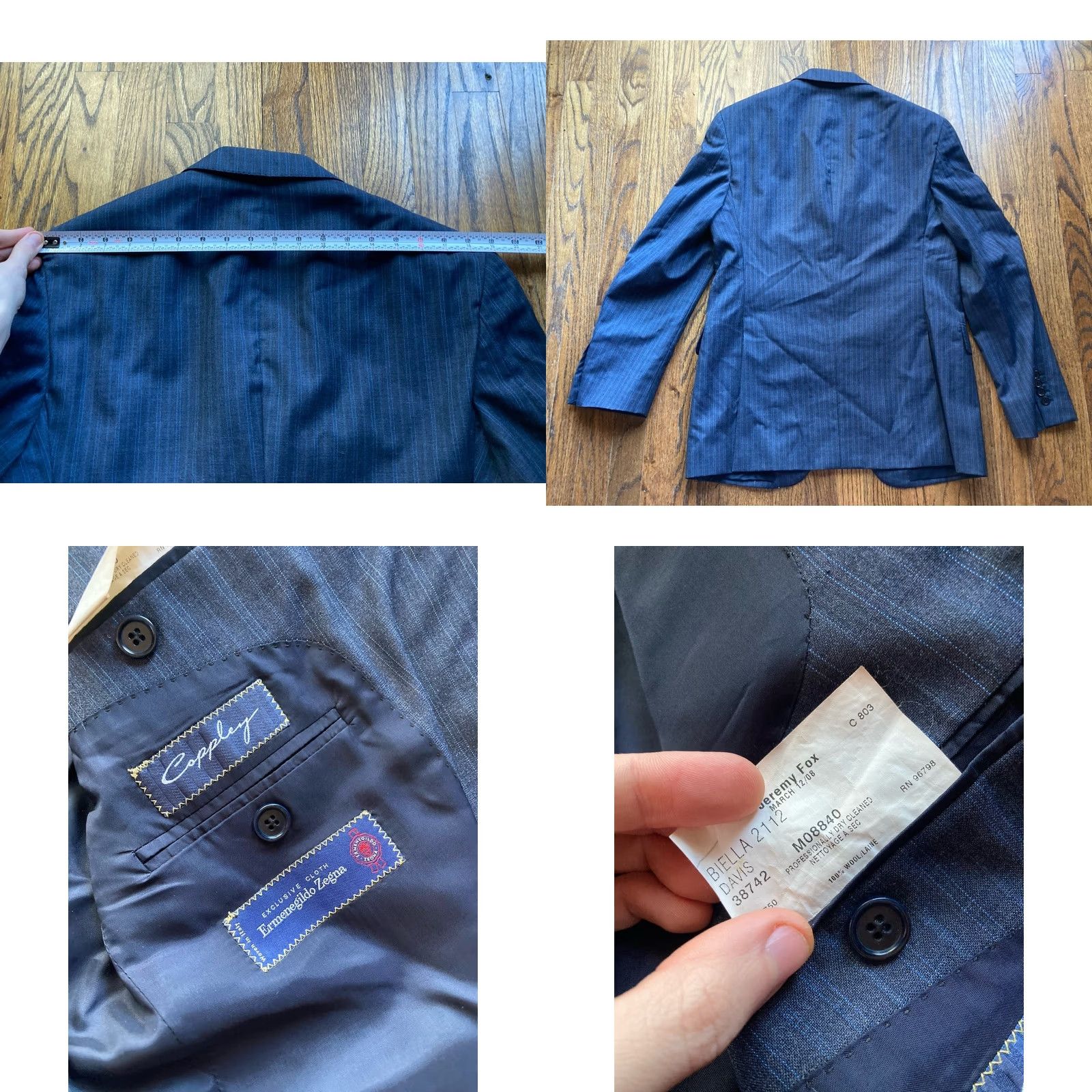 Vintage Coppley Coppley Ermenegildo Zegna Blazer Mens 40 Navy Blue Pinstripe Wool Sport Coat Size 40R - 8 Thumbnail