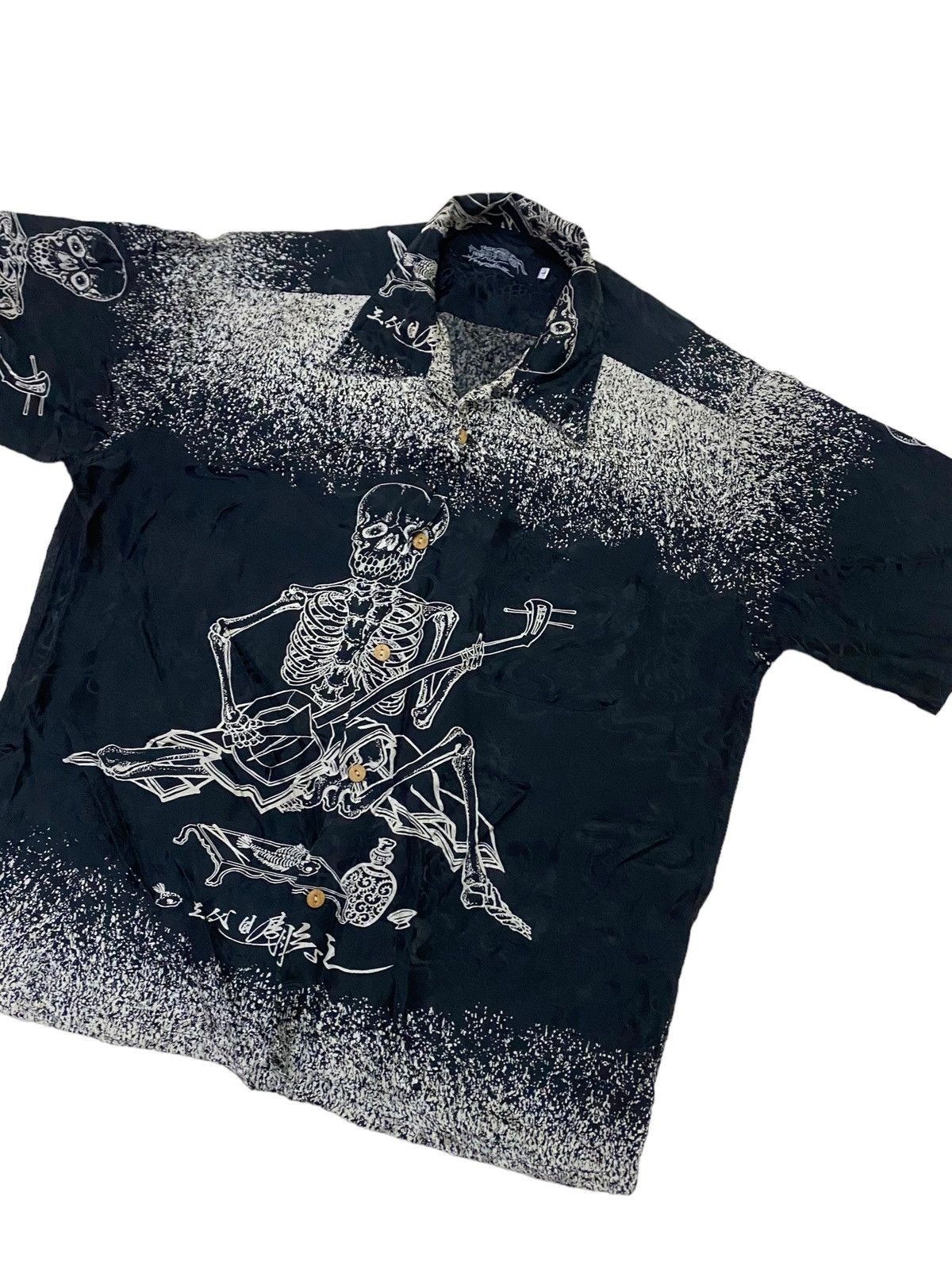 SikSilk 💥FinalDrop💥Vintage Houyoshi Sukajan Skull&Koi Silk Shirt Size US L / EU 52-54 / 3 - 1 Thumbnail