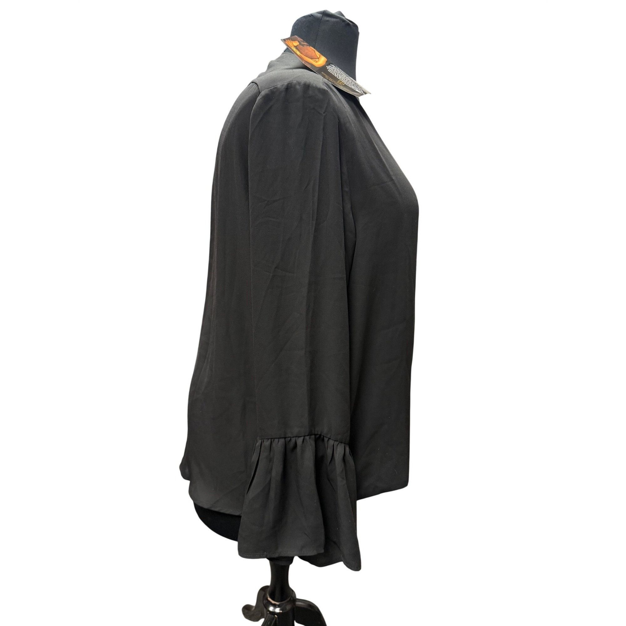 Other Black Long Sleeve Draped Crossover Blouse With Ruffle Accent Size XXL / US 16-18 / IT 52-54 - 3 Thumbnail