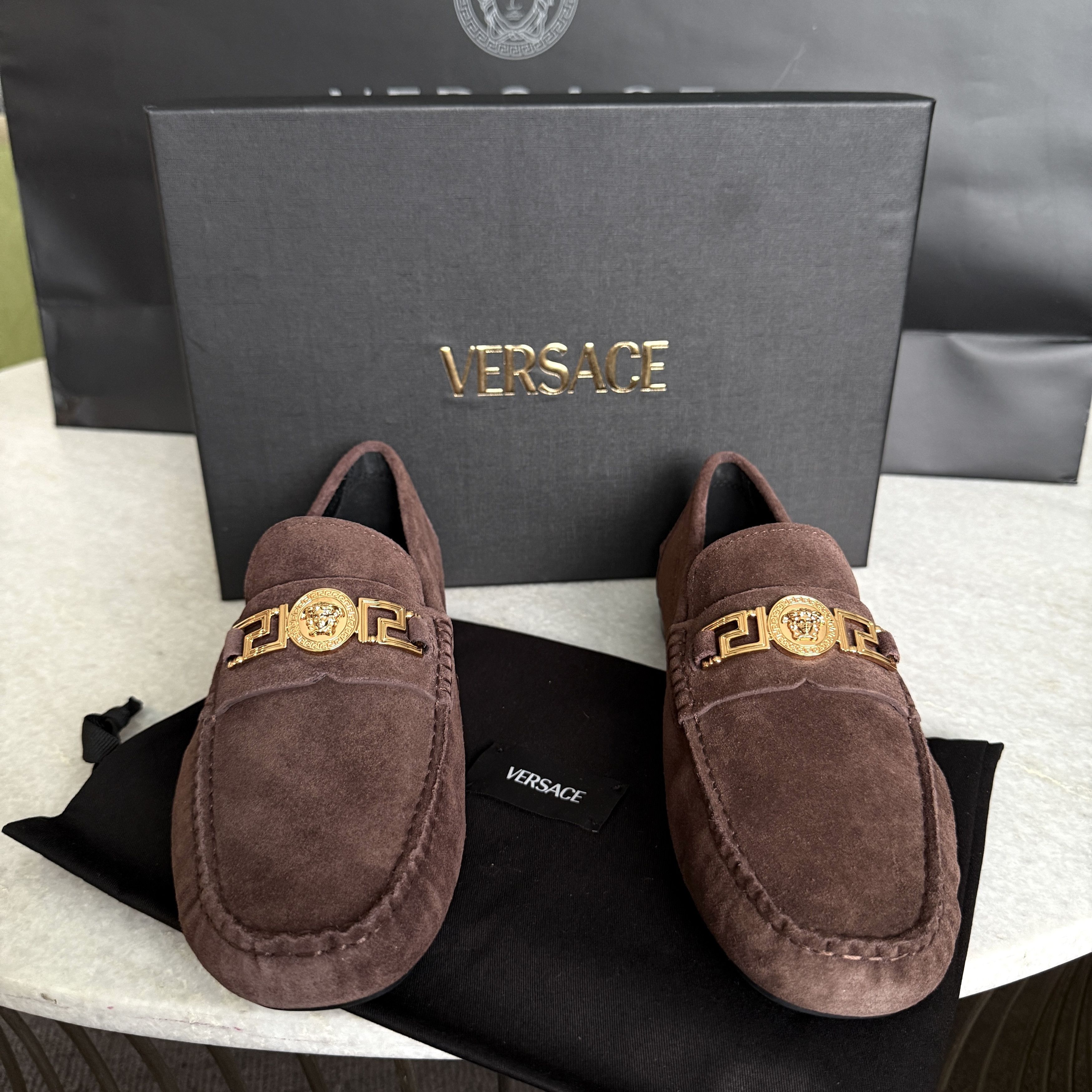 VERSACE Medusa Men's Brown Suede Driver Shoes Sz 40.5