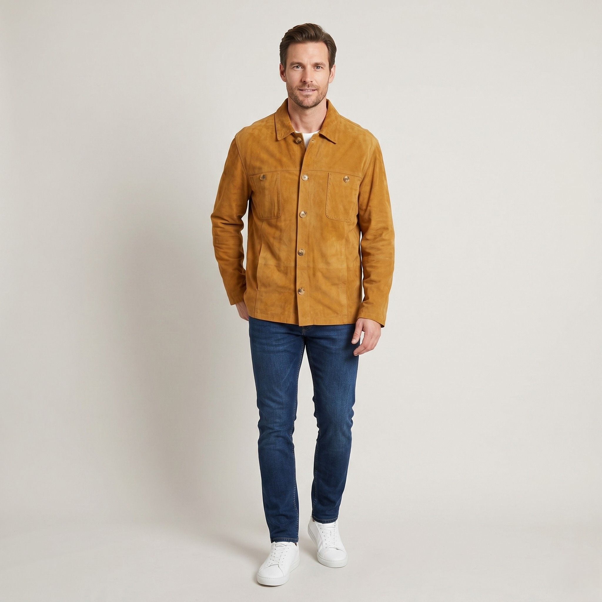 Leather Montes Men 50 L Casual Shirt Camel Western Leather 7697 Size US L / EU 52-54 / 3 - 1 Thumbnail