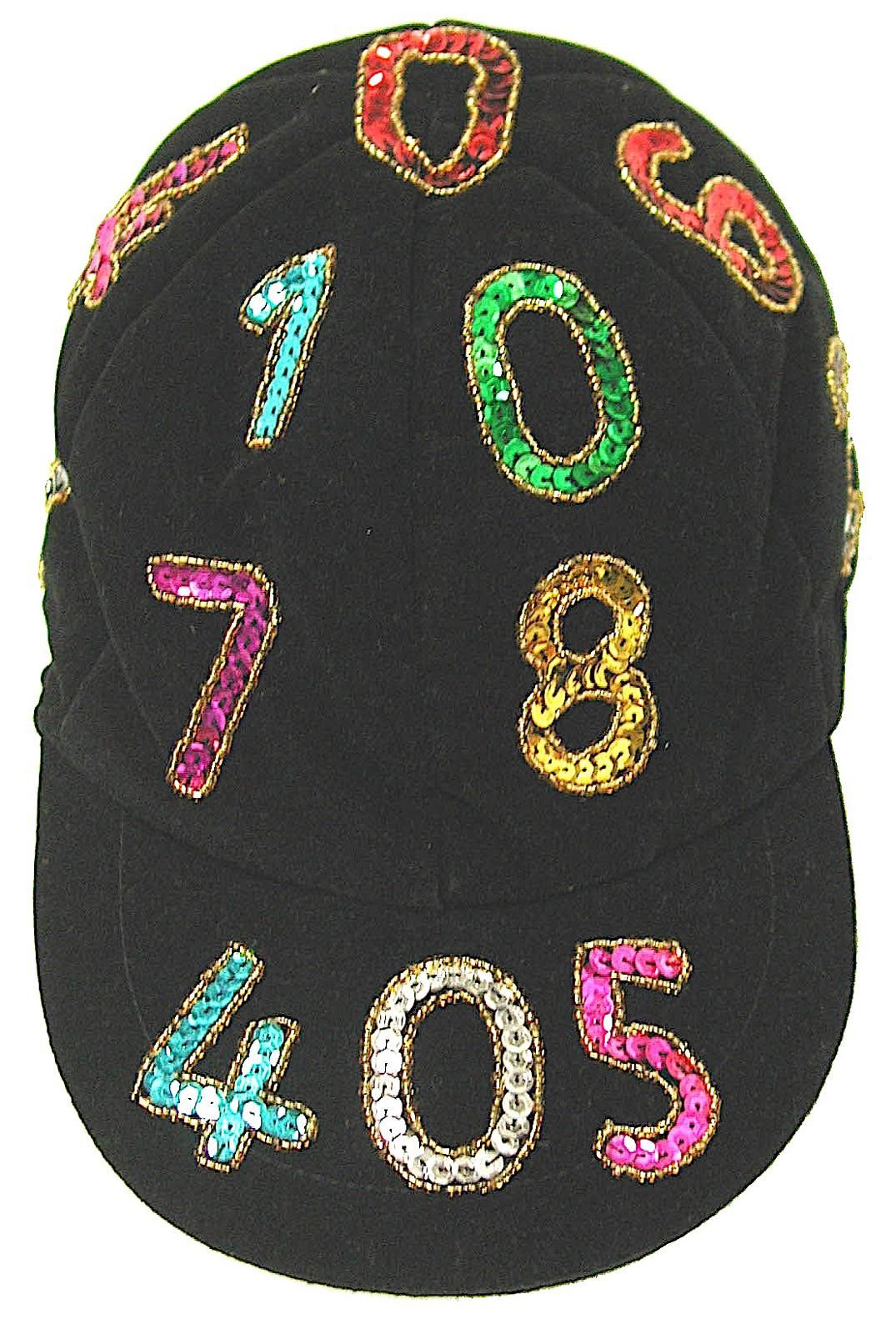 Designer Sequin Baseball Cap BLACK W/COLOR NUMBERS Size ONE SIZE - 1 Preview
