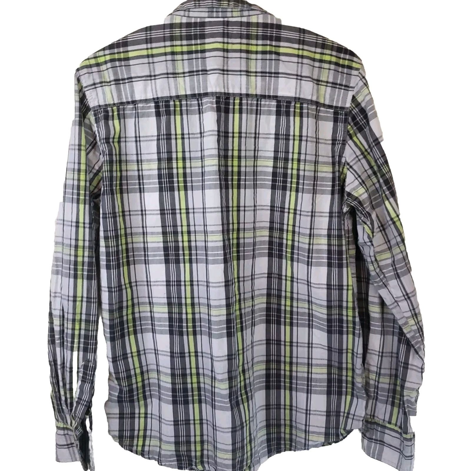Carbon Carbon Men's M Button-Up Shirt Long Sleeve Plaid Grey Lime Multicolor Classic Fit Size US M / EU 48-50 / 2 - 5 Thumbnail