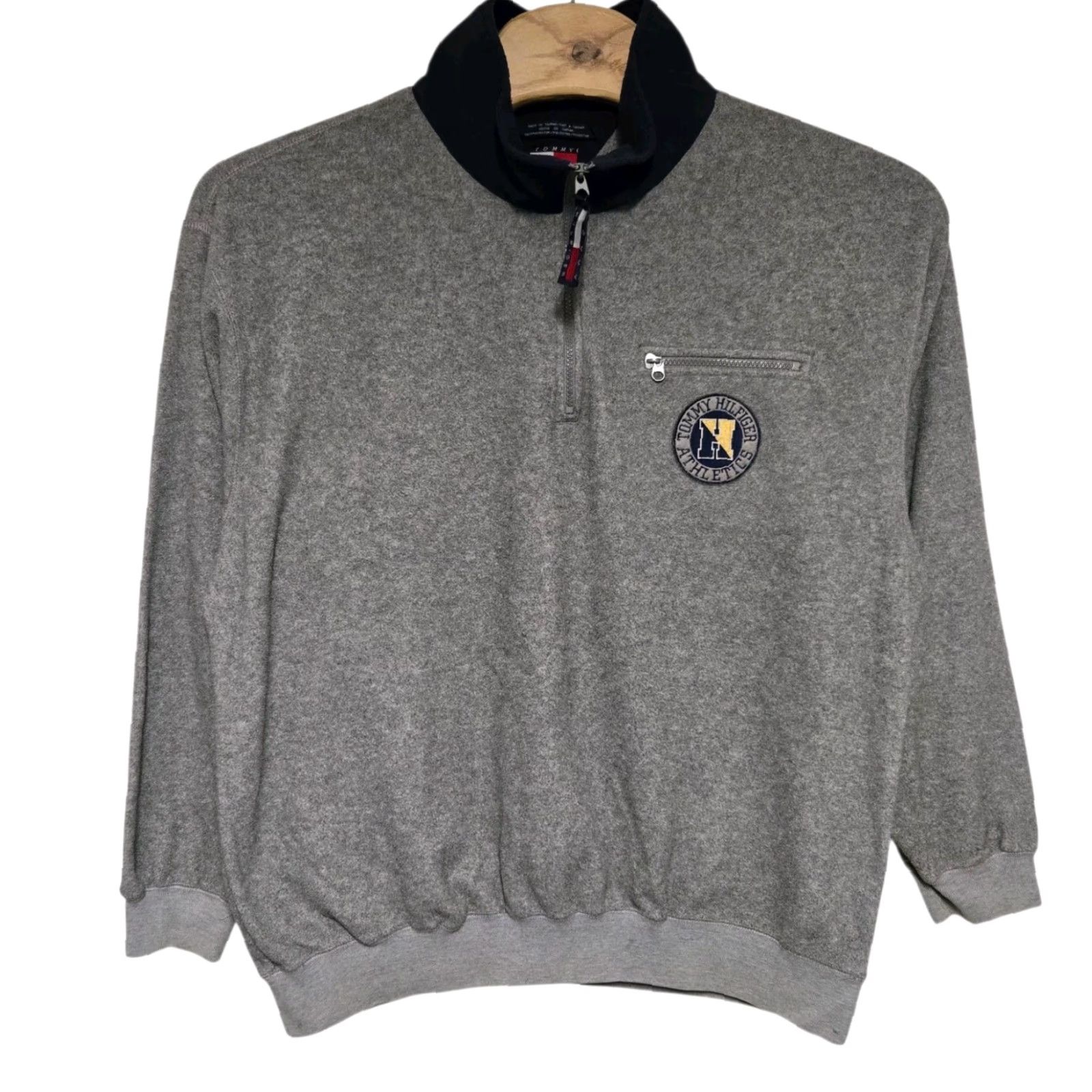 Tommy Hilfiger VTG Tommy Hilfiger Mens 1/4 Zip Fleece Pullover XL Hilfiger Lettering On Back Sweatshirt Gray Cotton Blend Zip Embroidered Logo Size US XL / EU 56 / 4 - 2 Thumbnail