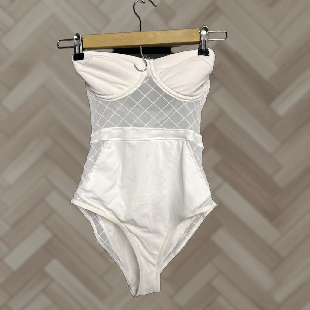 Asos ASOS Swim Womens One Piece Halter Swimsuit 34B White Size ONE SIZE - 1 Thumbnail