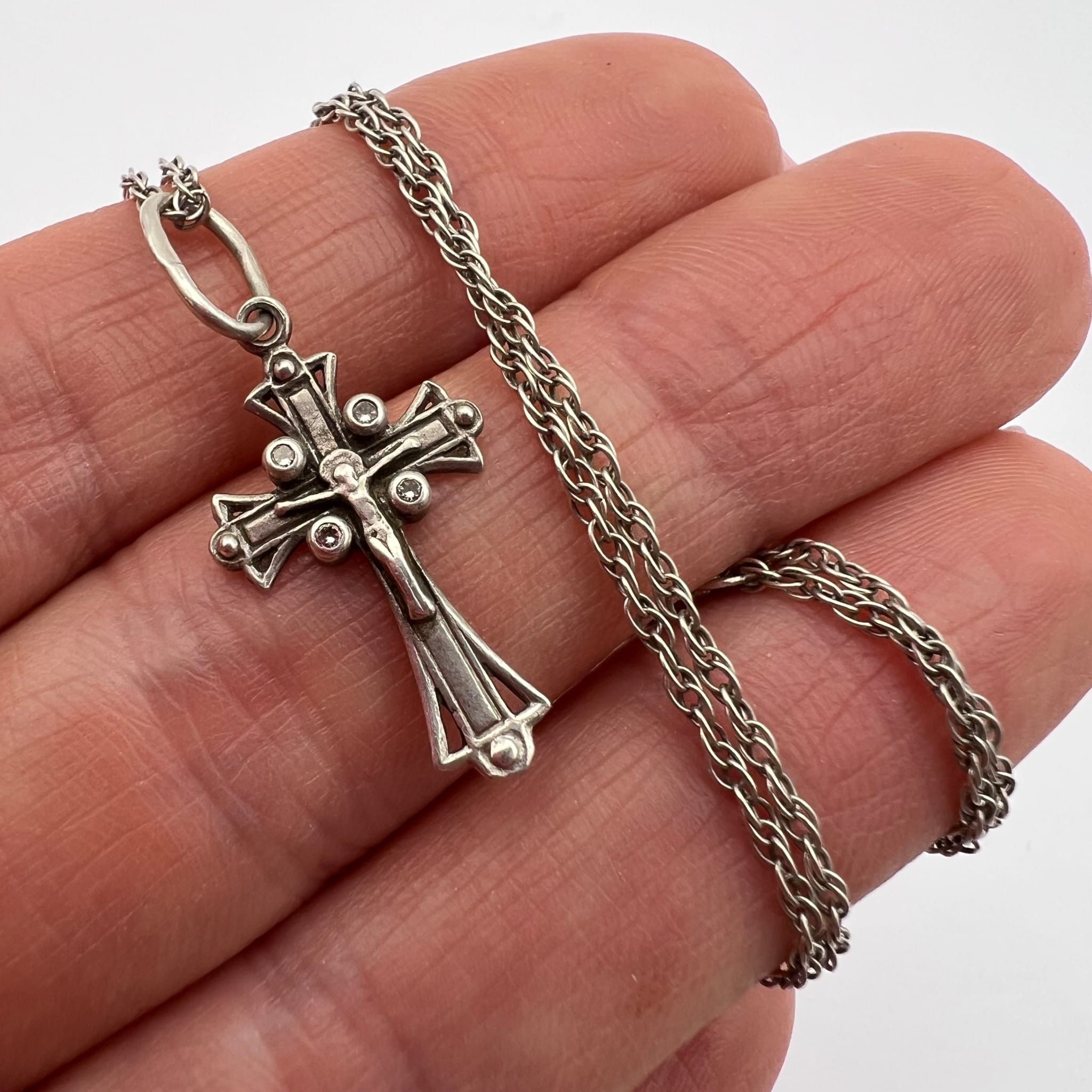 Sterling Silver 925 Cross Pendant Necklace Vintage Style