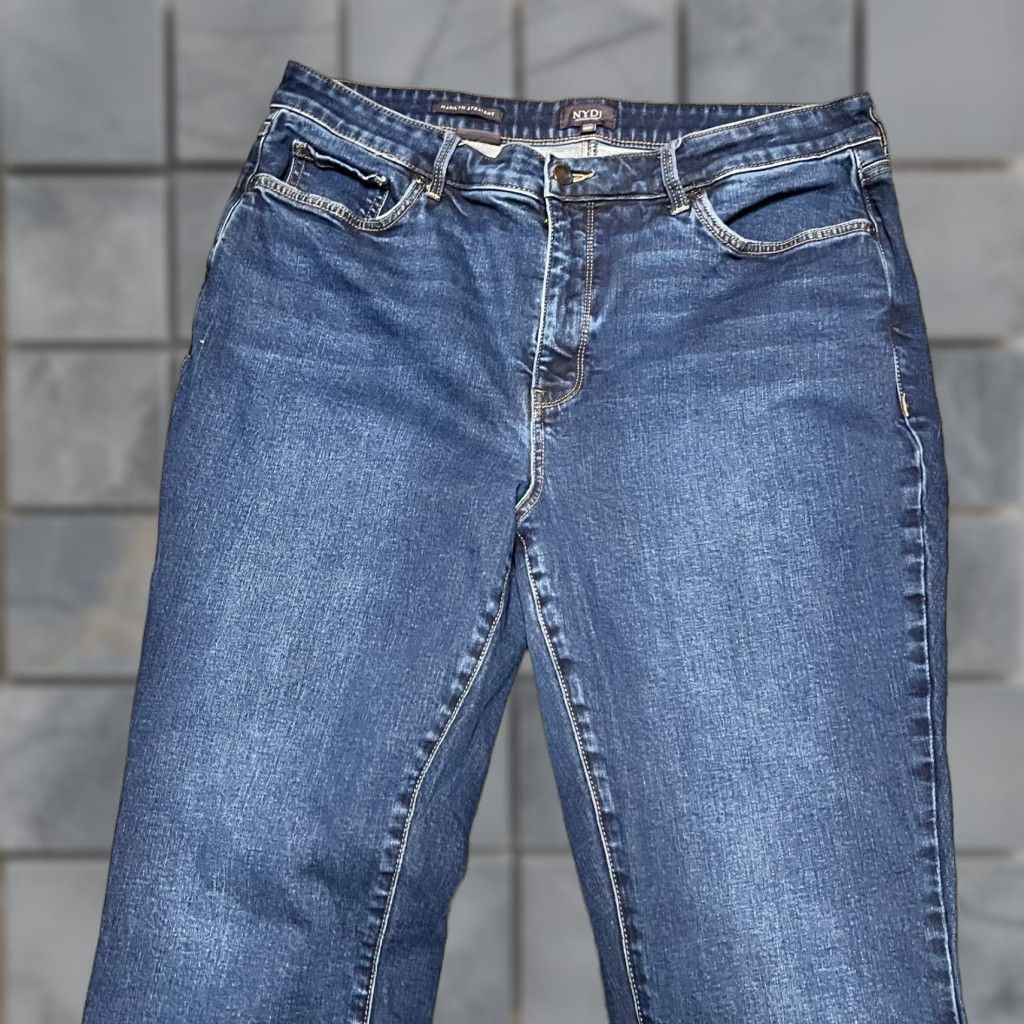 Nydj Jeans Womens 16W Marilyn Straight High Rise Denim Blue Pants 37X29 Womens Plus Size Straight Jeans Blue 16W Nydj Pants