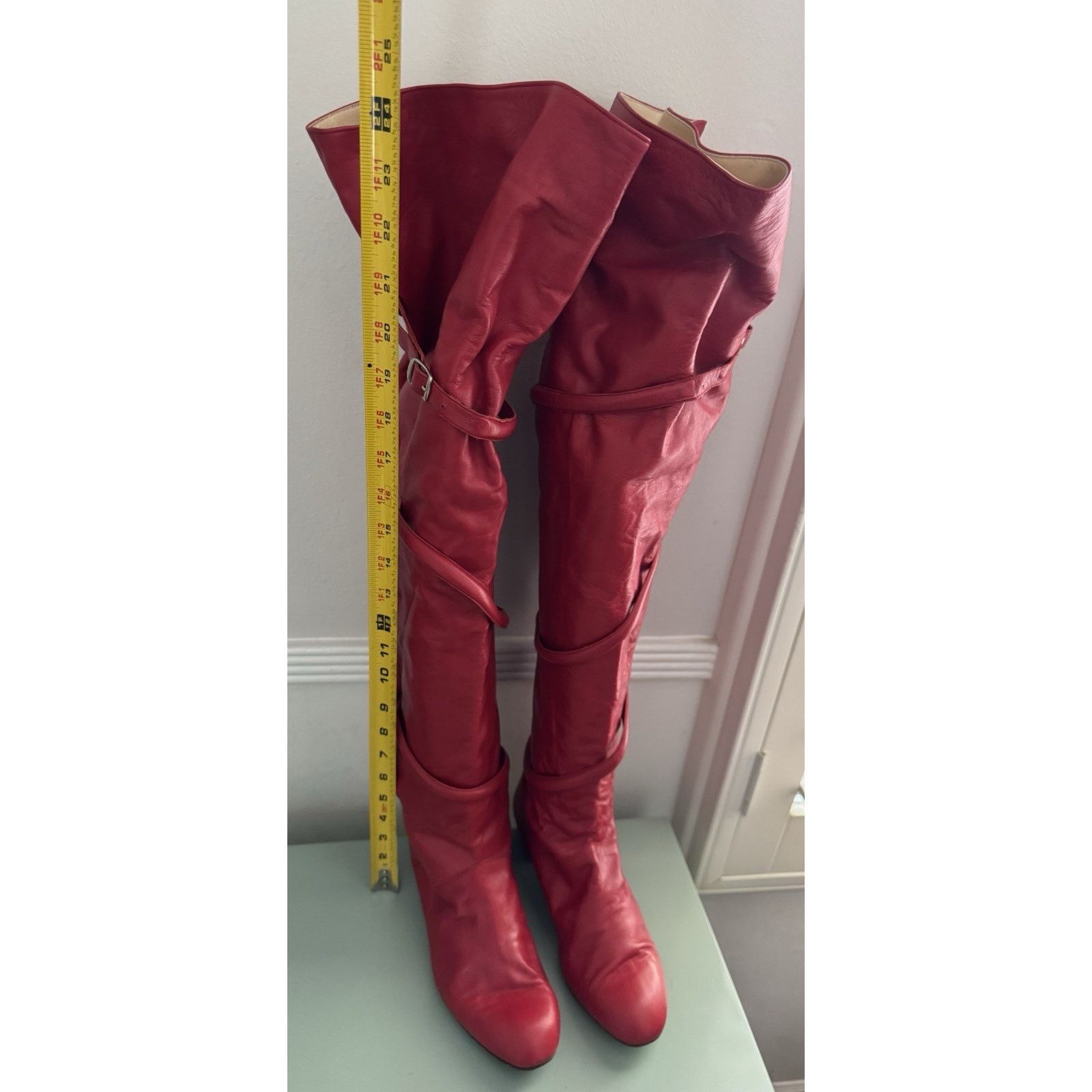 Tokio Kumagai RARE 1980s TOKIO KUMAGAI Red Over The Knee Boot Sz 37.5 Size US 7 / IT 37 - 3 Thumbnail