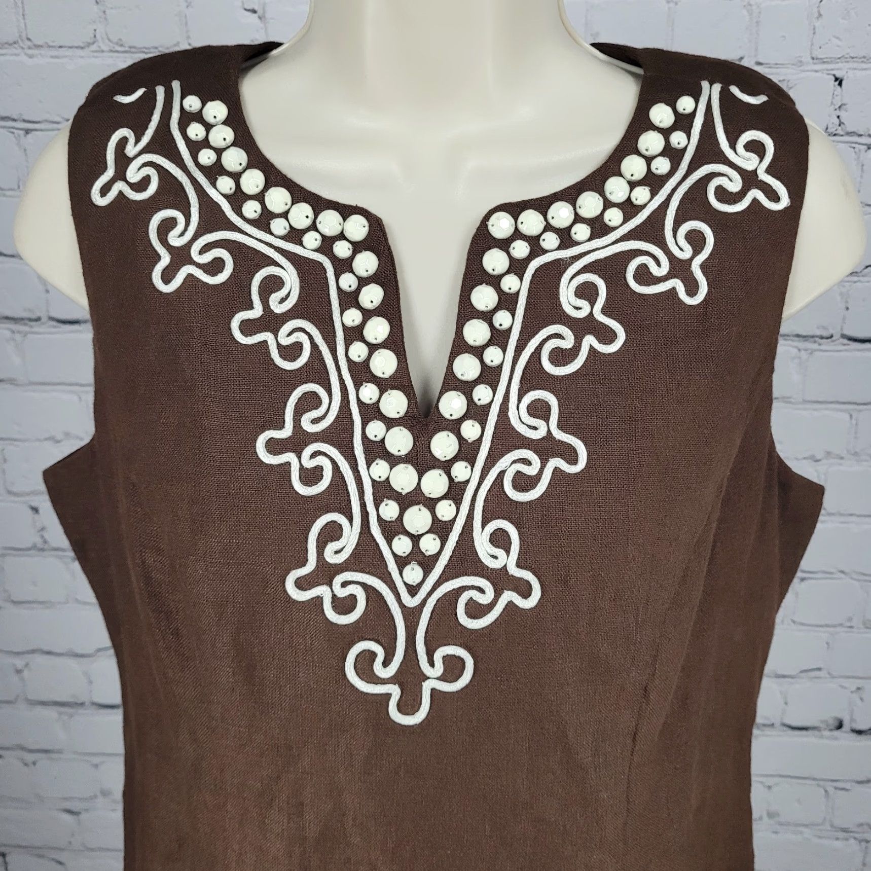 Talbots Talbots Brown 100% Linen Sleeveless Sheath Dress 6P Knit? No Size M / US 6-8 / IT 42-44 - 6 Thumbnail