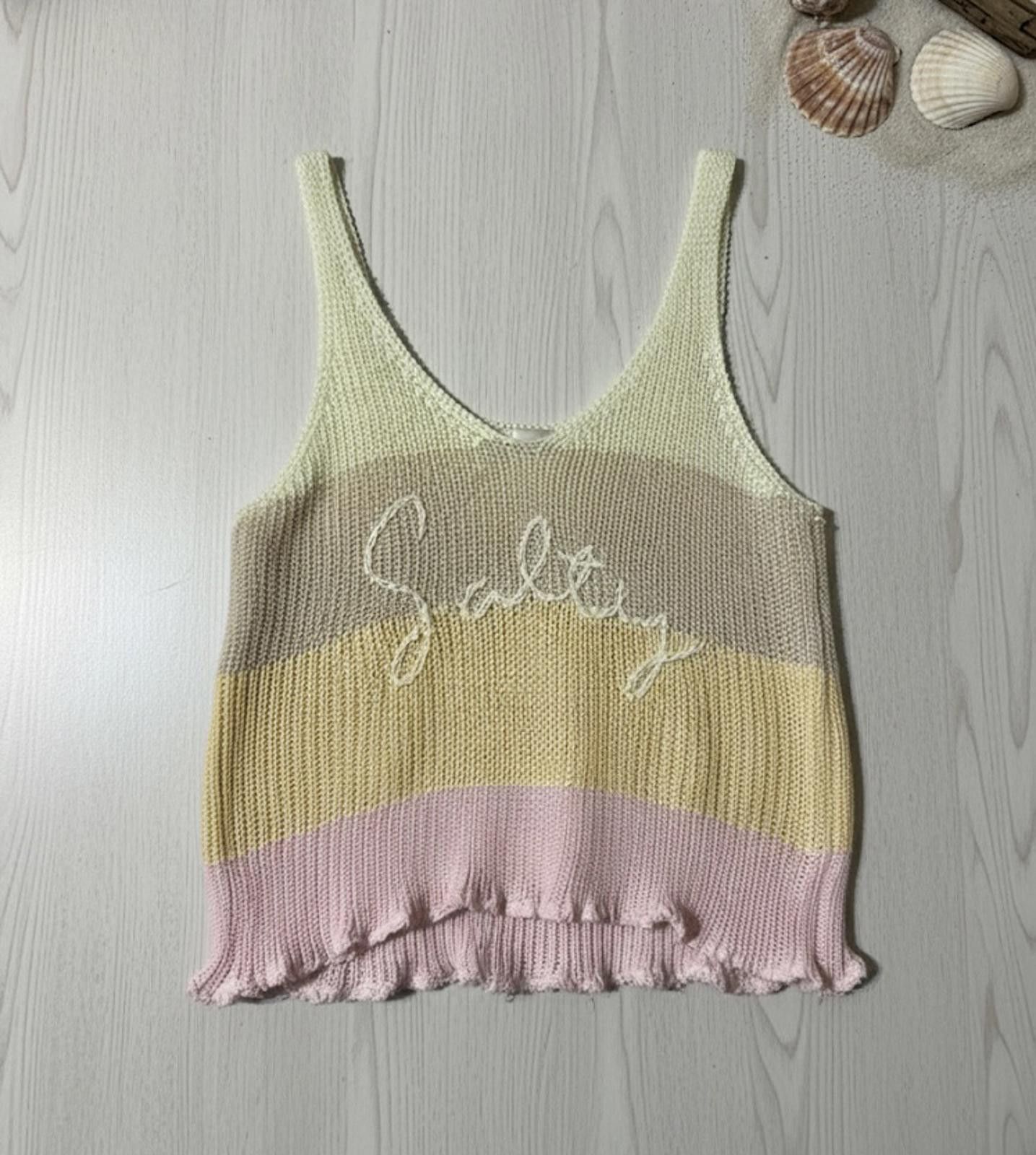 Other Knit Tank Top with 'Salty' Embroidery coastal grandma M Size ONE SIZE - 2 Thumbnail