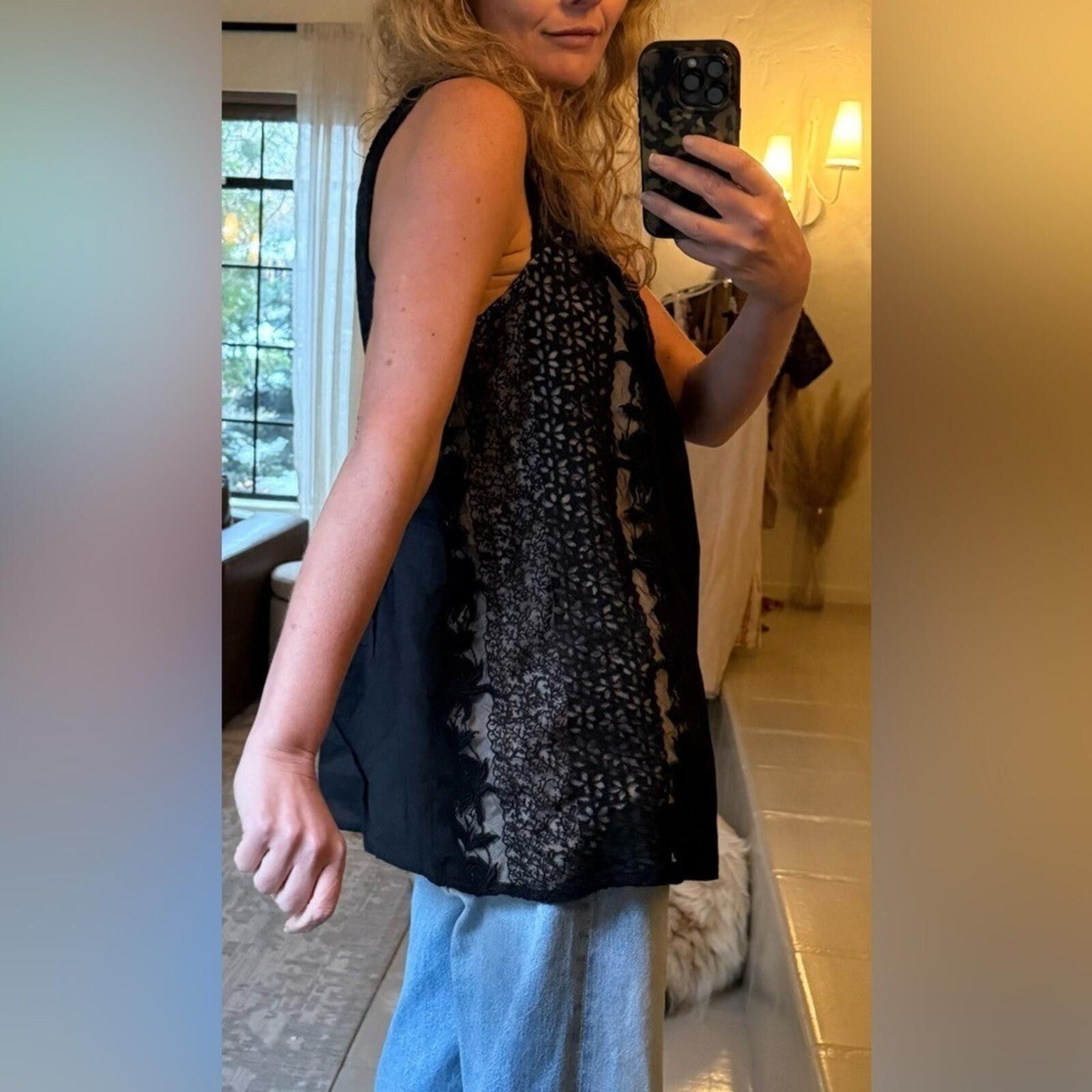 Other Anthro Lil Lace Embroidered Sleeveless Blouse Black Boho L Size L / US 10 / IT 46 - 2 Thumbnail