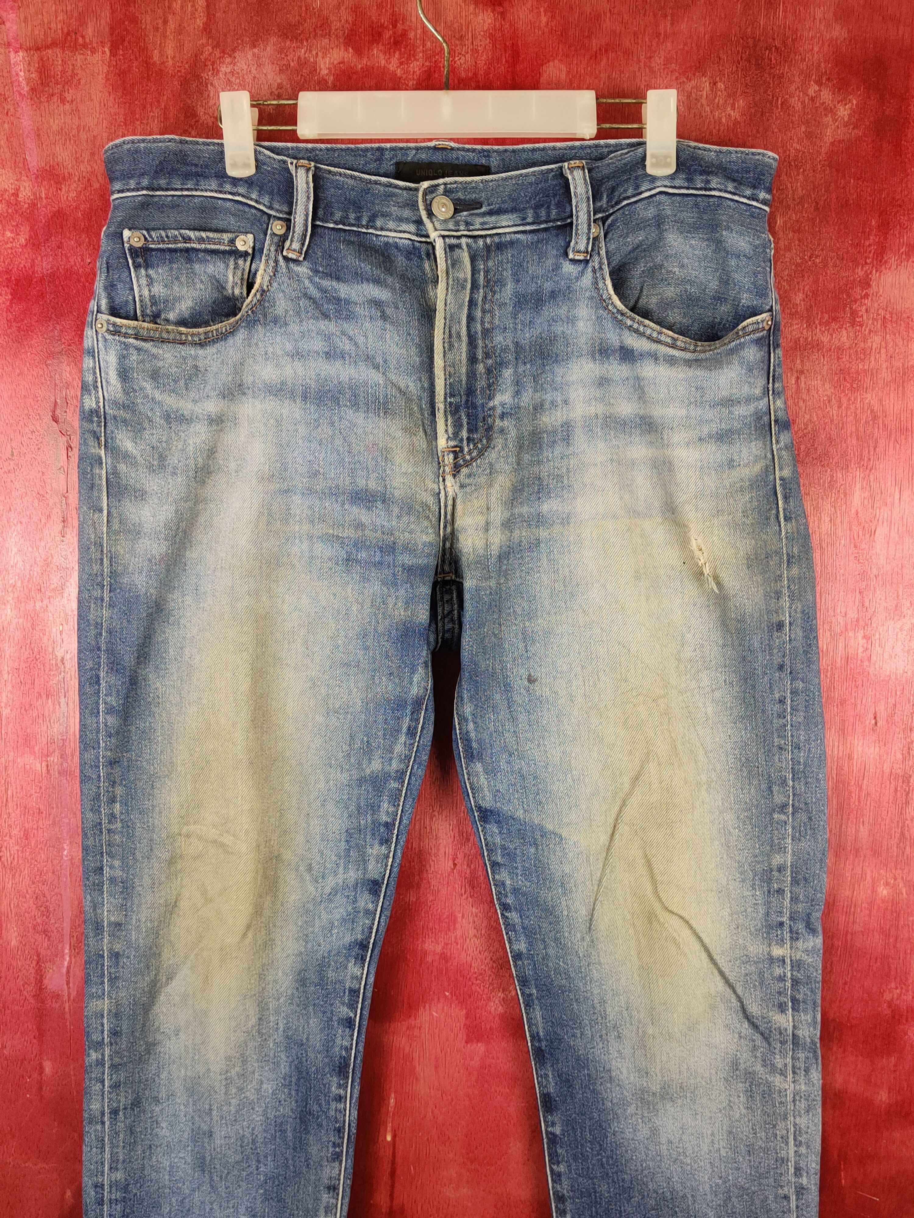 Japanese Brand Uniqlo Blue Distressed Ripped Jeans #S1638 Size US 34 / EU 50 - 2 Thumbnail