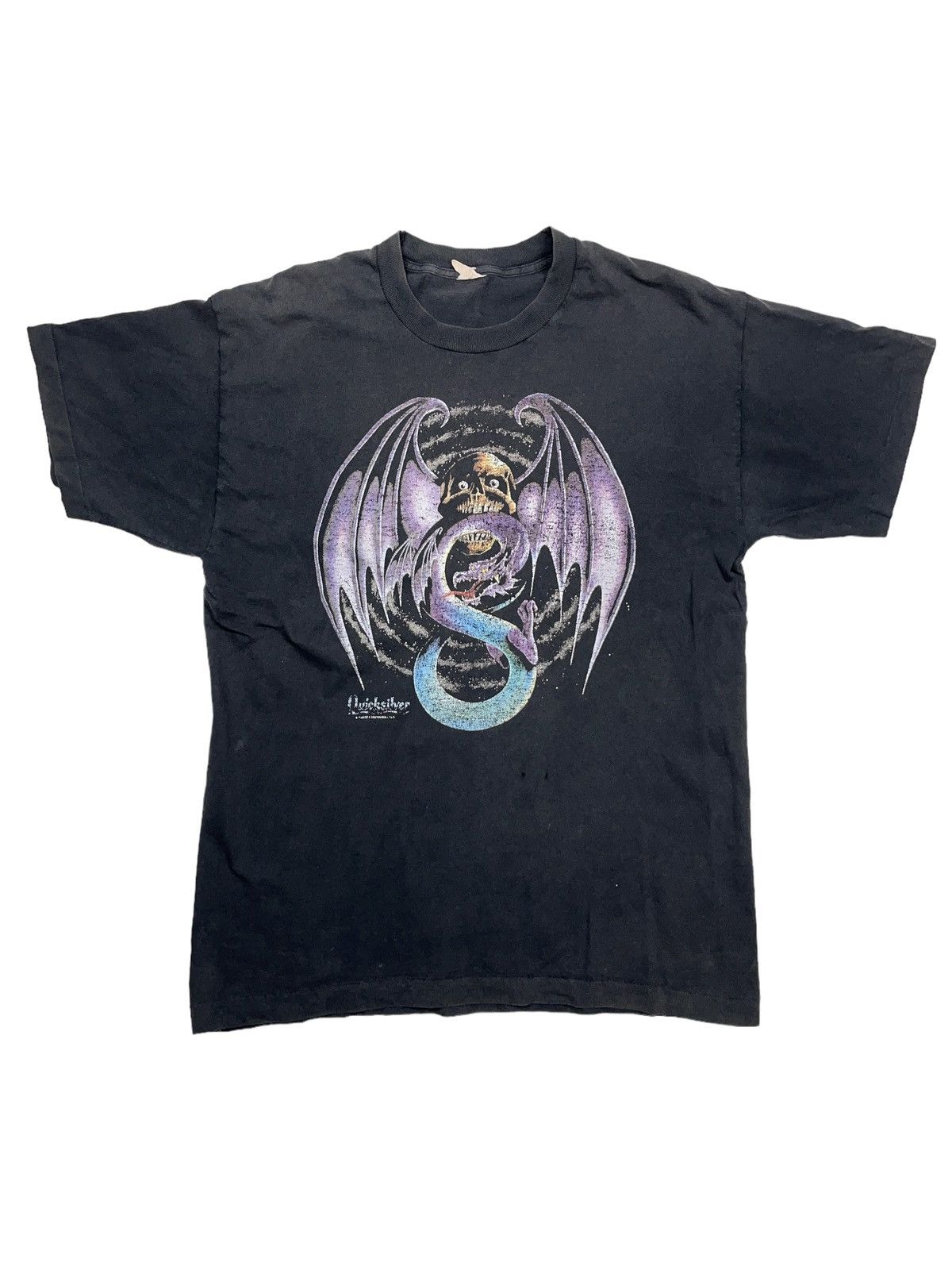 Vintage 90s Quicksilver Skull Dragon T-shirt Faded
