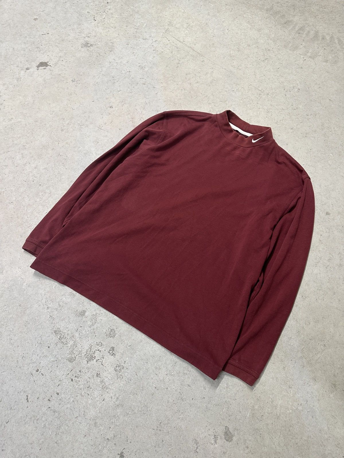 Nike × Vintage Vintage Nike Burgandy Mock Neck Long Sleeve Size US M / EU 48-50 / 2 - 2 Thumbnail