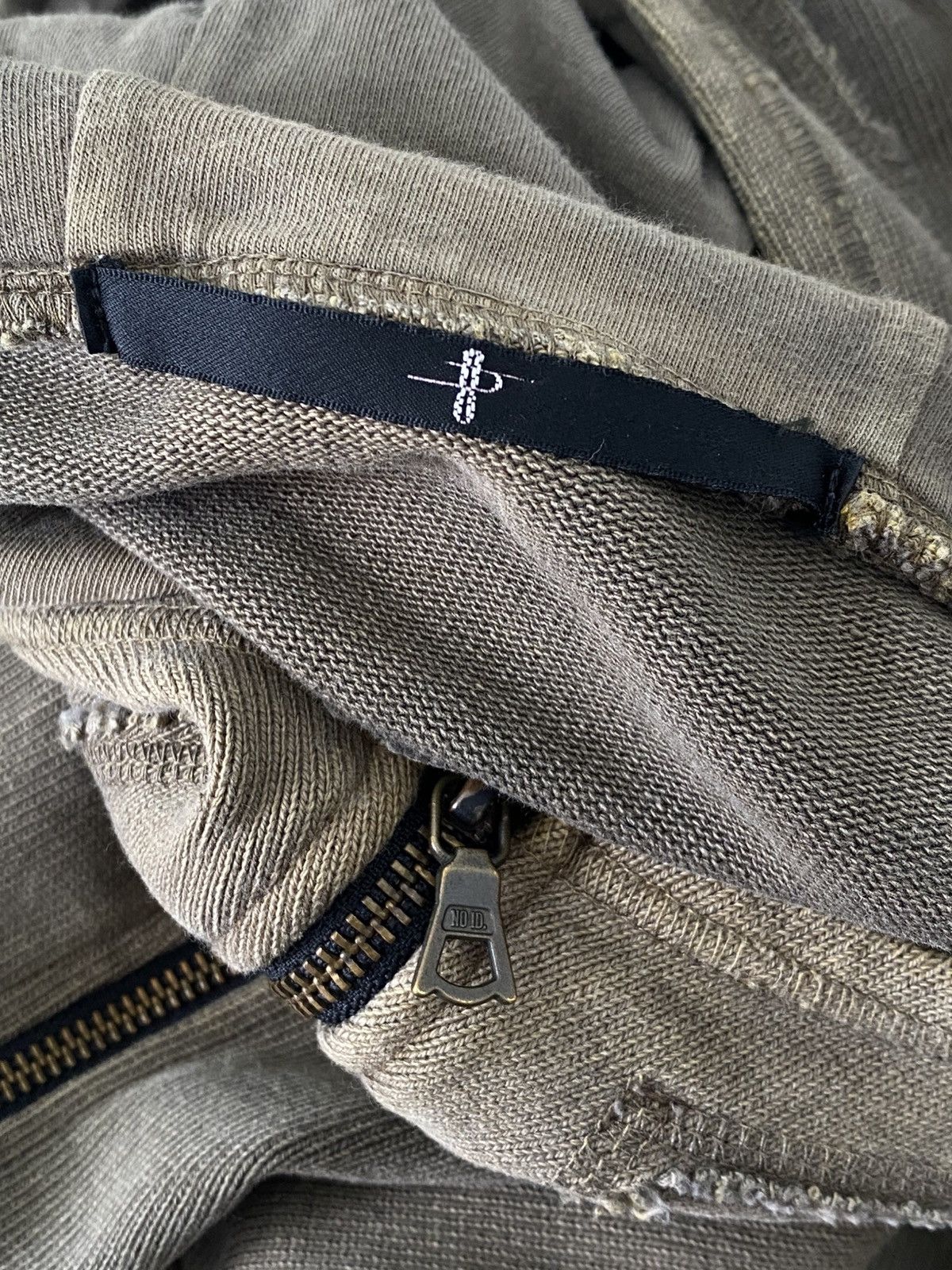 Japanese Brand No ID Y2K Distressed Zip Hoodie Jacket Olive Fade Slim Fit Size US M / EU 48-50 / 2 - 3 Thumbnail