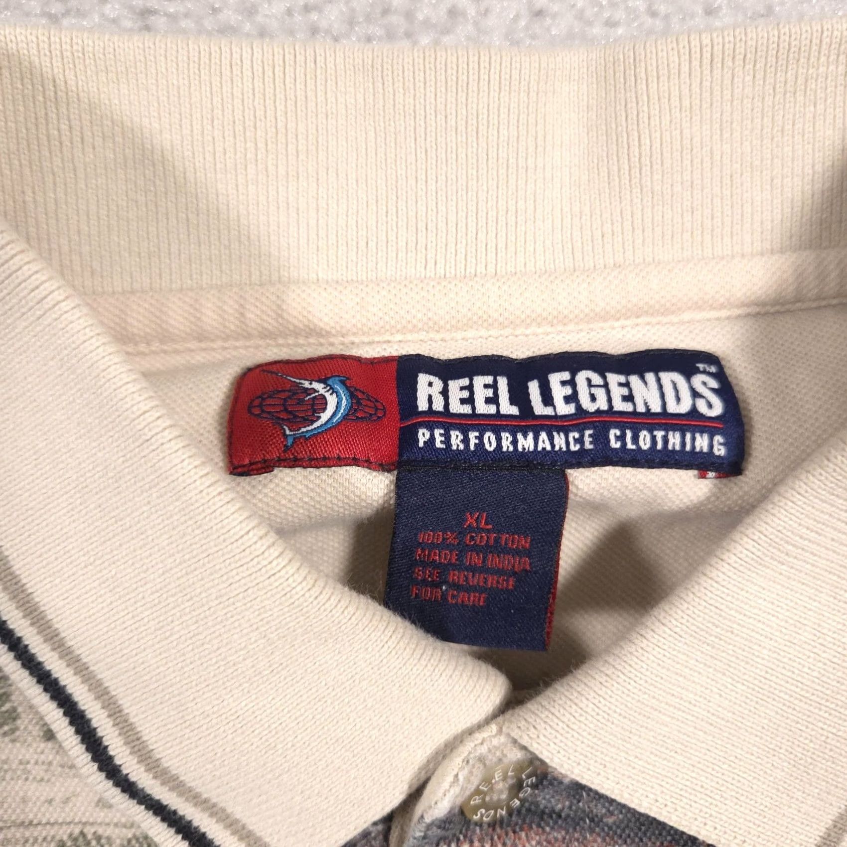 Vintage Reel Legends Polo Shirt Mens XL Beige Fishing Graphic Allover Print Cotton Size US XL / EU 56 / 4 - 5 Thumbnail