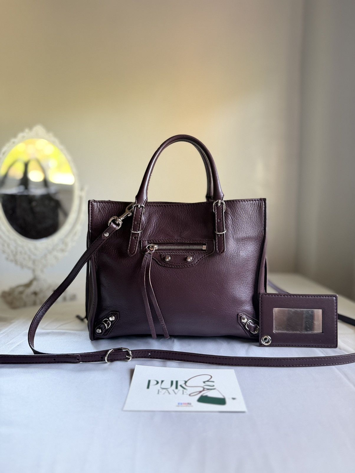 Balenciaga Authentic BALENCIAGA Mini Papier A4 Tote Burgundy Calfskin Size ONE SIZE - 1 Thumbnail