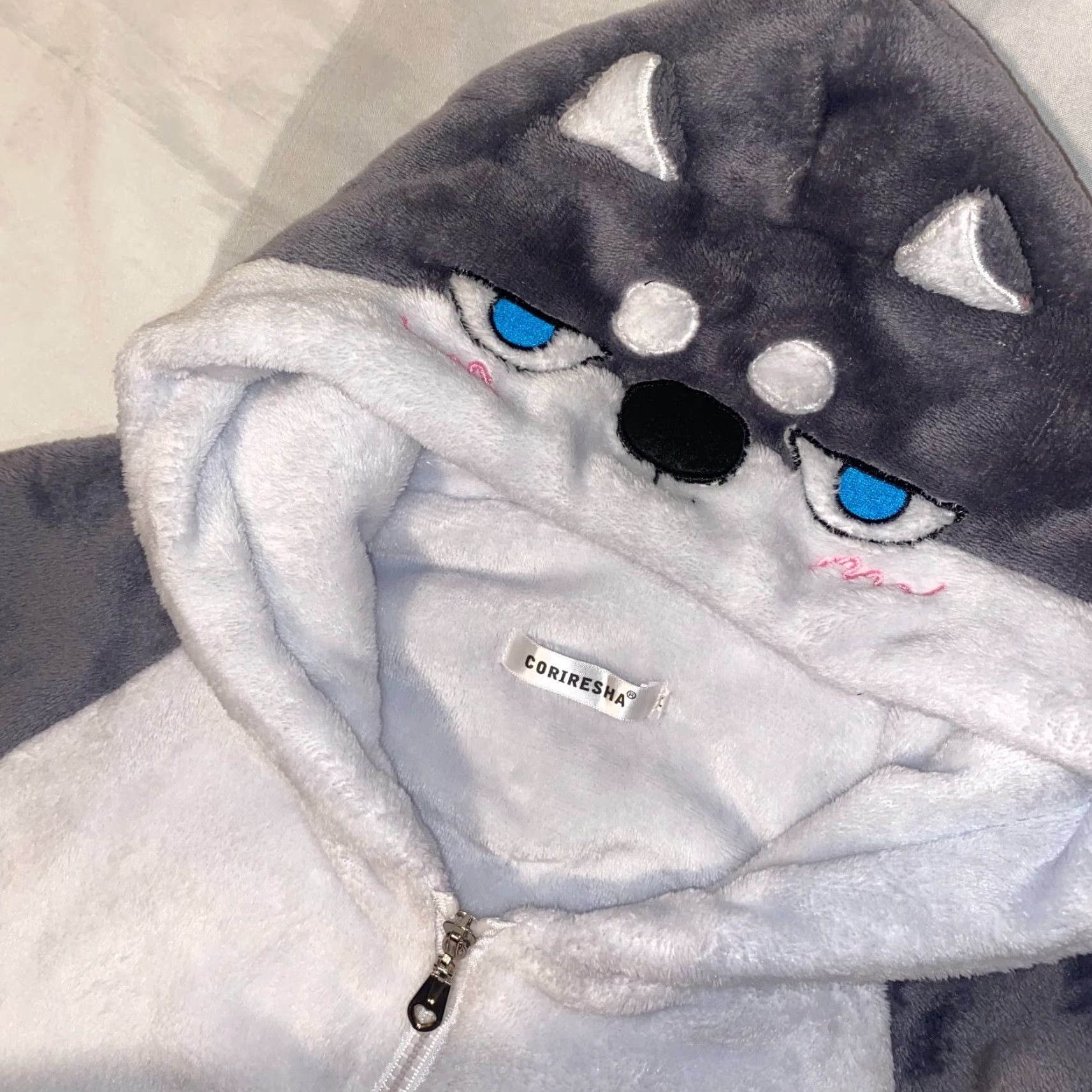 Vintage Coriresha Hoodie Dog Pattern Animal Print Gray Shiba Inu Womens M Hoodie Sweatshirt Long Sleeve Pullover Casual Fall Spring Size M / US 6-8 / IT 42-44 - 2 Thumbnail