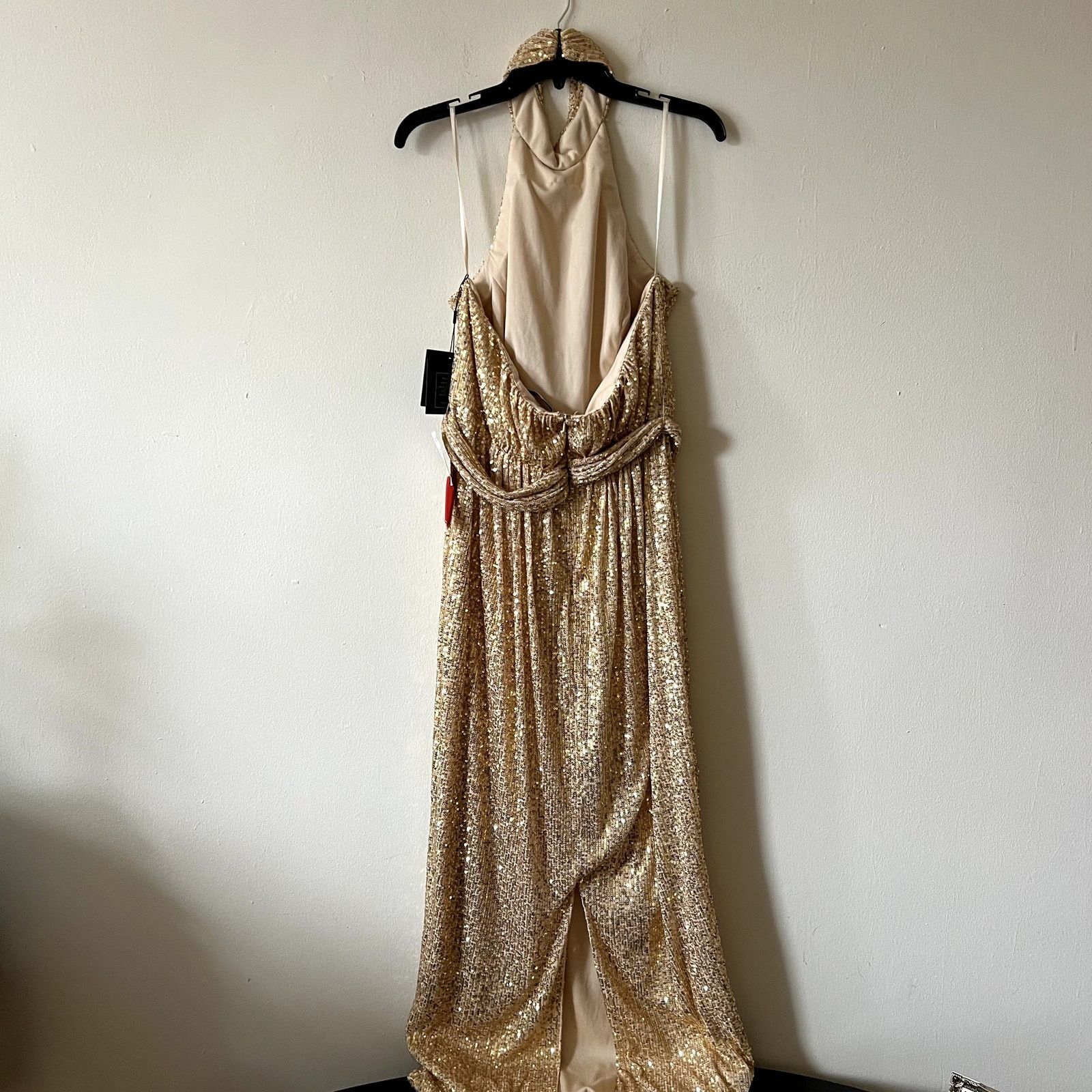 MACH & MACH Mac Duggal Gold Halter Neck Belted Soft Tie Gown size 14 BB Size L / US 10 / IT 46 - 9 Thumbnail