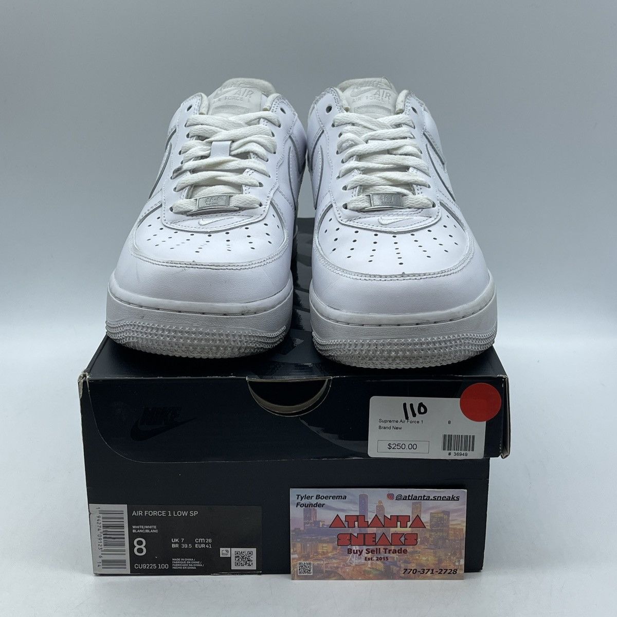 Nike Supreme x air force 1 low box logo white Size US 8 / EU 41 - 2 Thumbnail