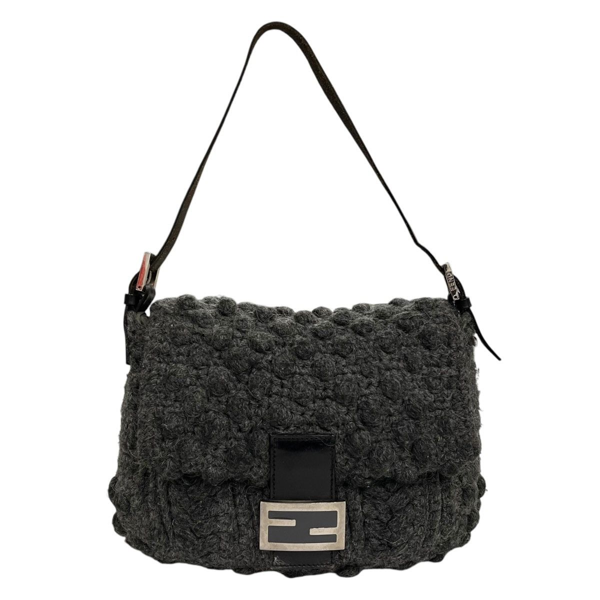 Fendi Crochet Knit Mamma Baguette Shoulder Bag in Grey, Women's