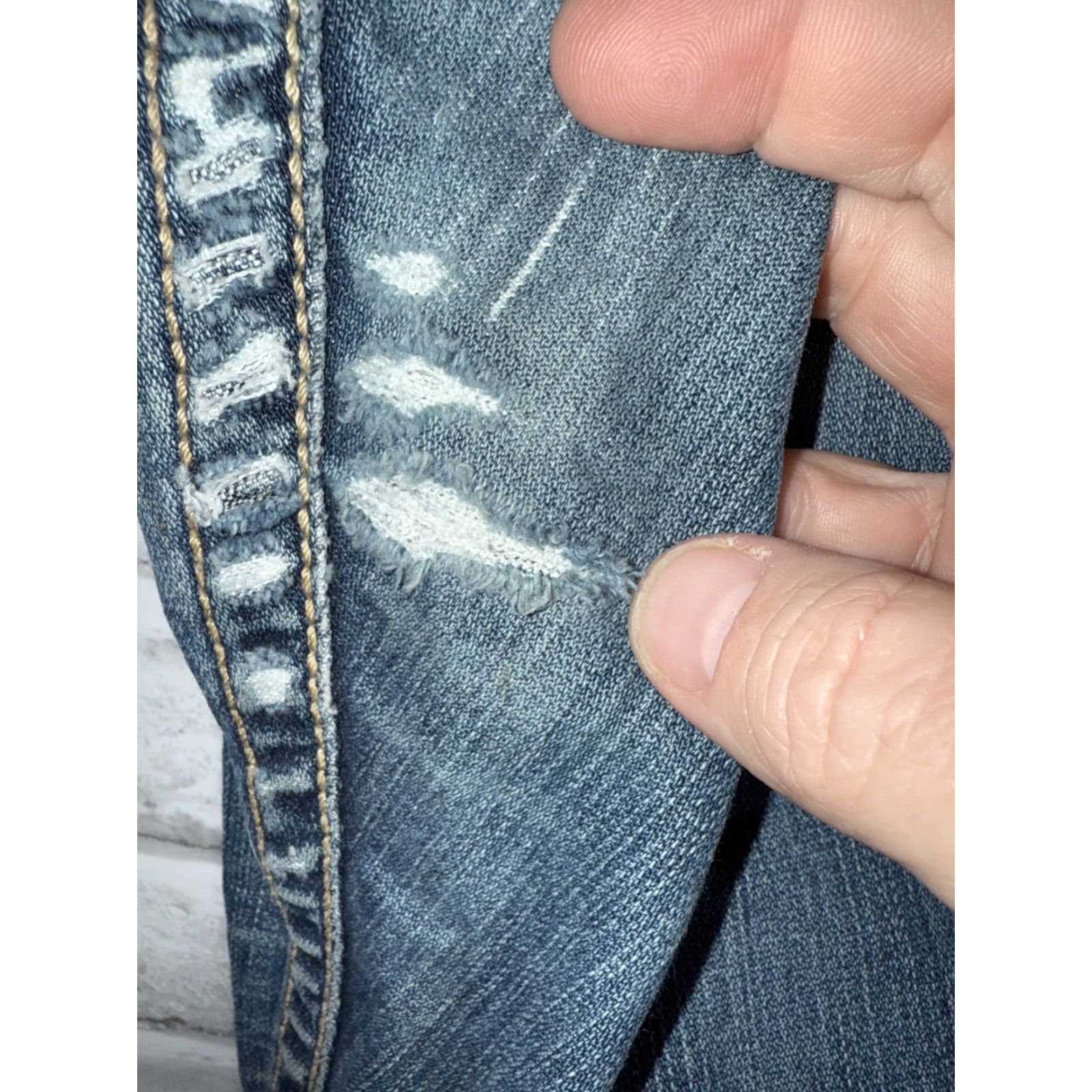 Vintage BKE Jeans Distressed Blue Denim Britni Straight Stretch Medium Wash Womens 34x29 Size 24" / US 00 / IT 34 - 7 Thumbnail