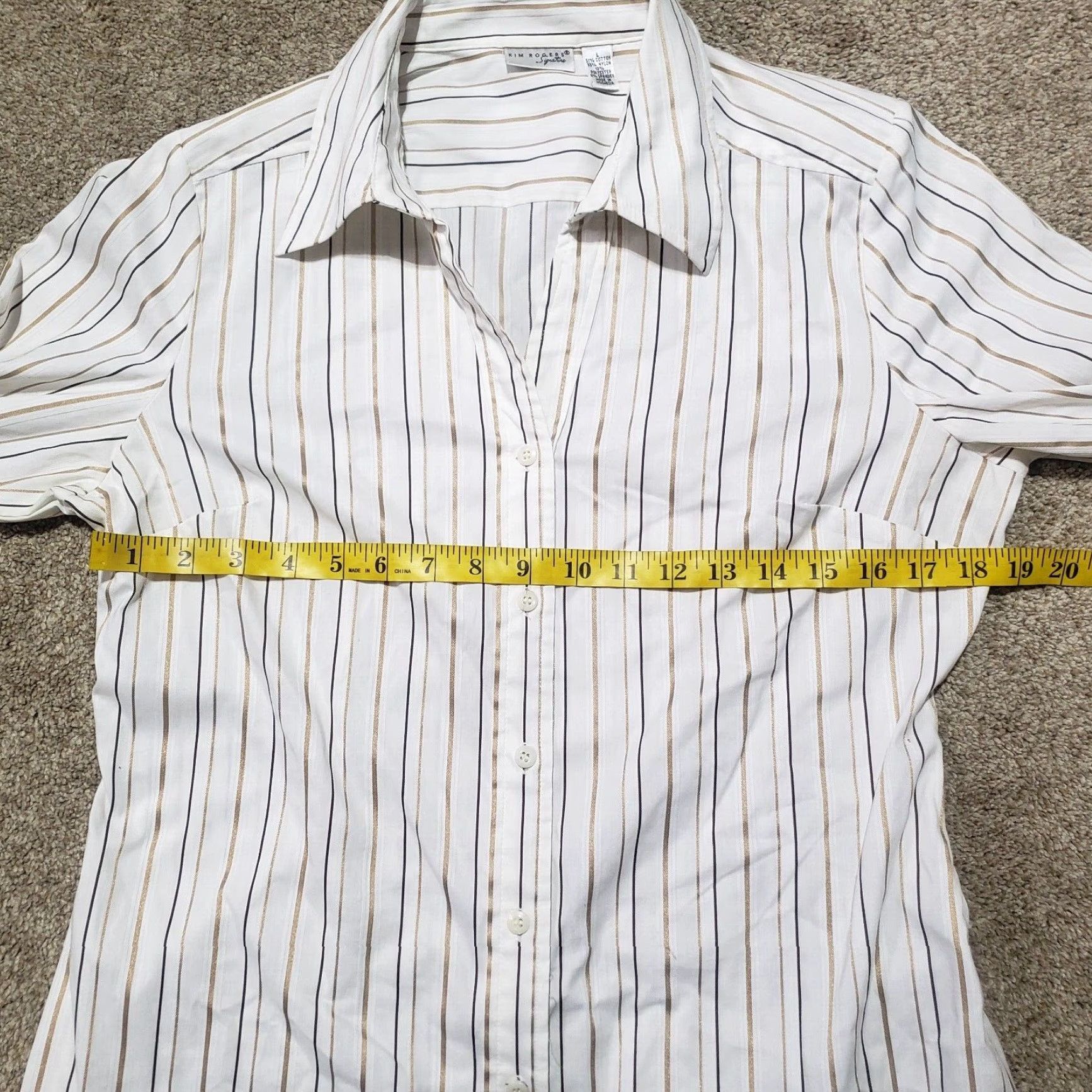 Vintage Kim Rogers White Striped Long Sleeve Button Up Shirt Top Women's Large Size L / US 10 / IT 46 - 4 Thumbnail