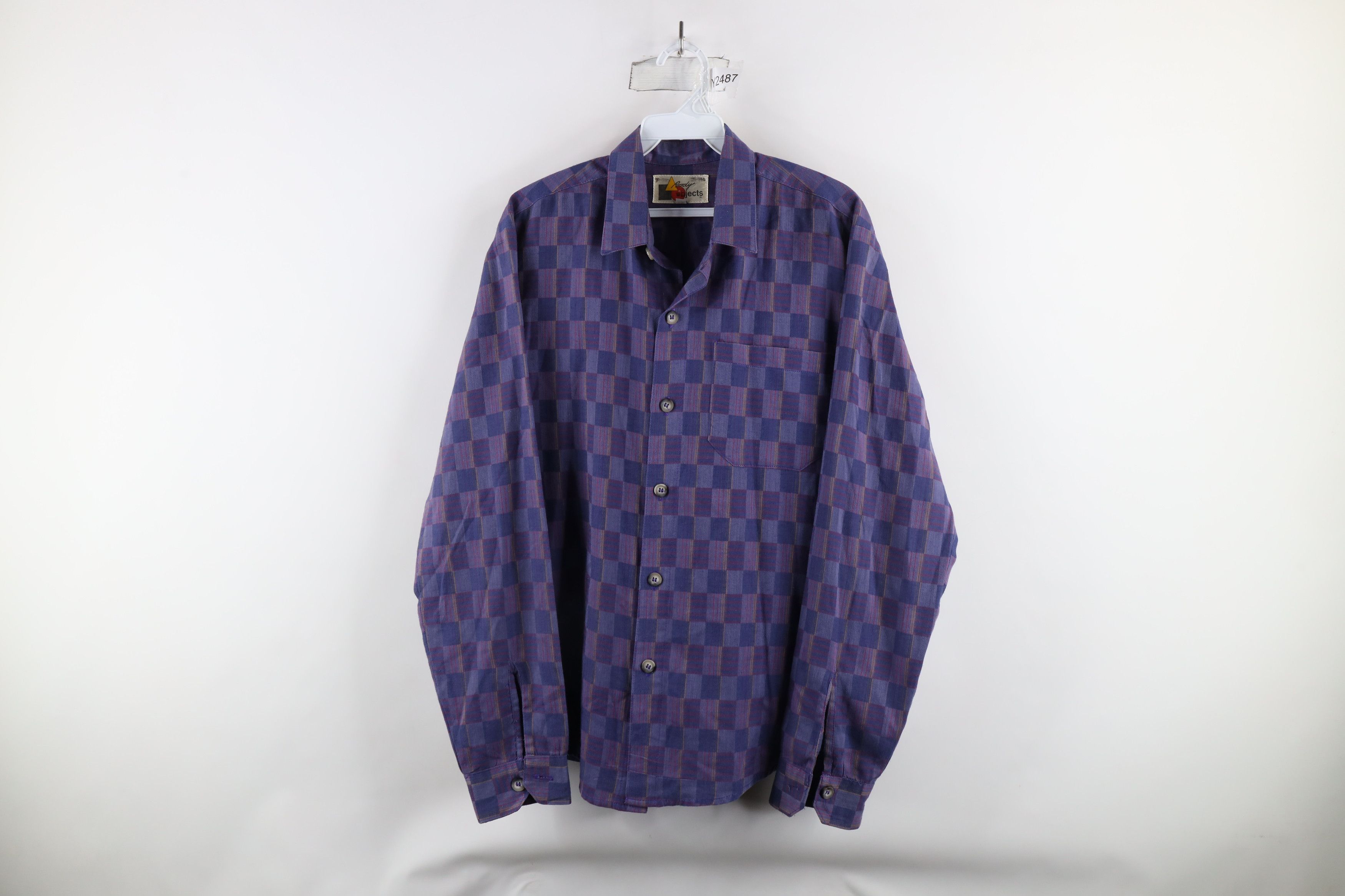 Vintage Vintage 90s Streetwear Geometric Collared Button Shirt Size US L / EU 52-54 / 3 - 1 Thumbnail