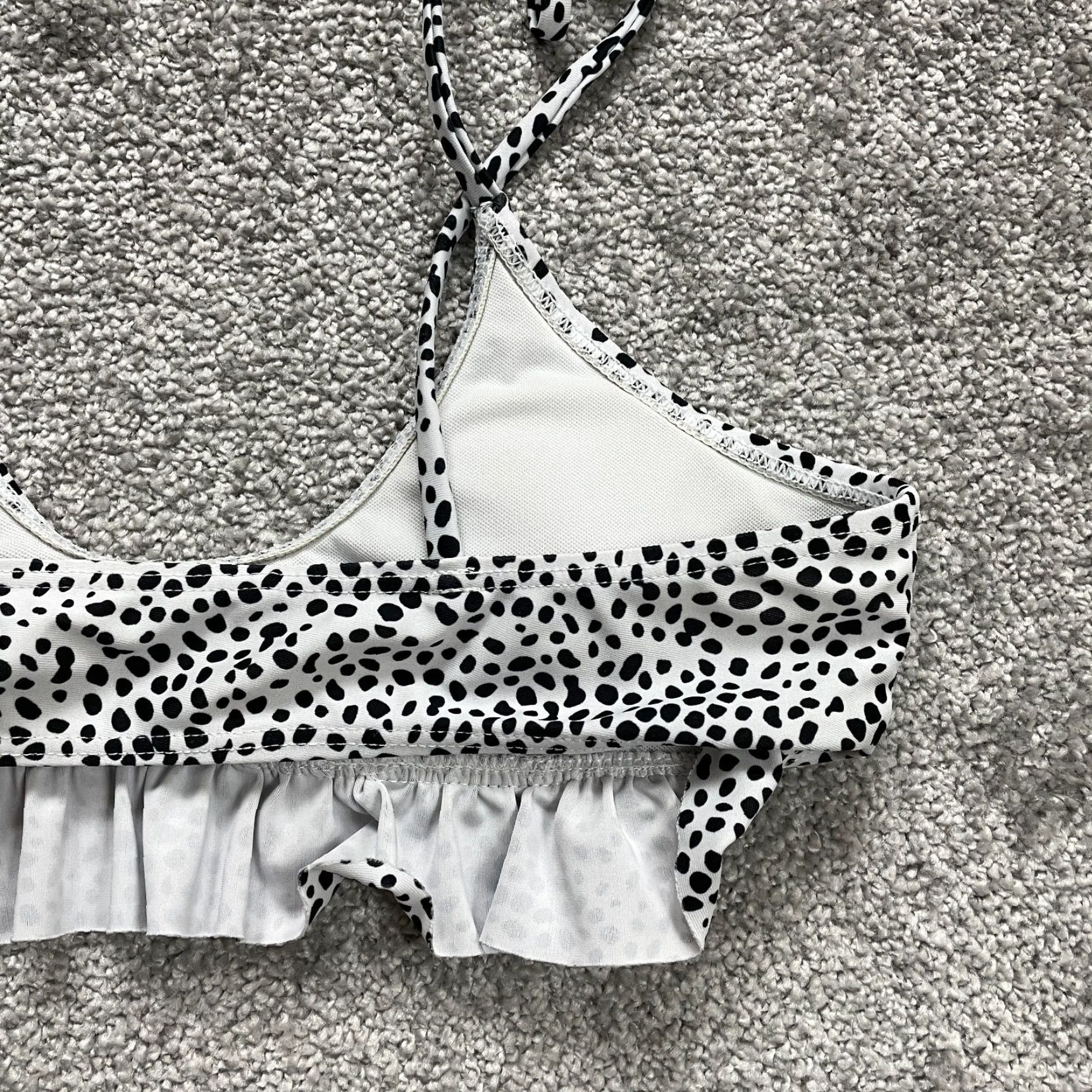 Shein SheIn Swimwear Bikini Top Womens S White Dalmatian Ruffles Self Tie Beach Animal Print Short Sleeve? Size S / US 4 / IT 40 - 3 Thumbnail