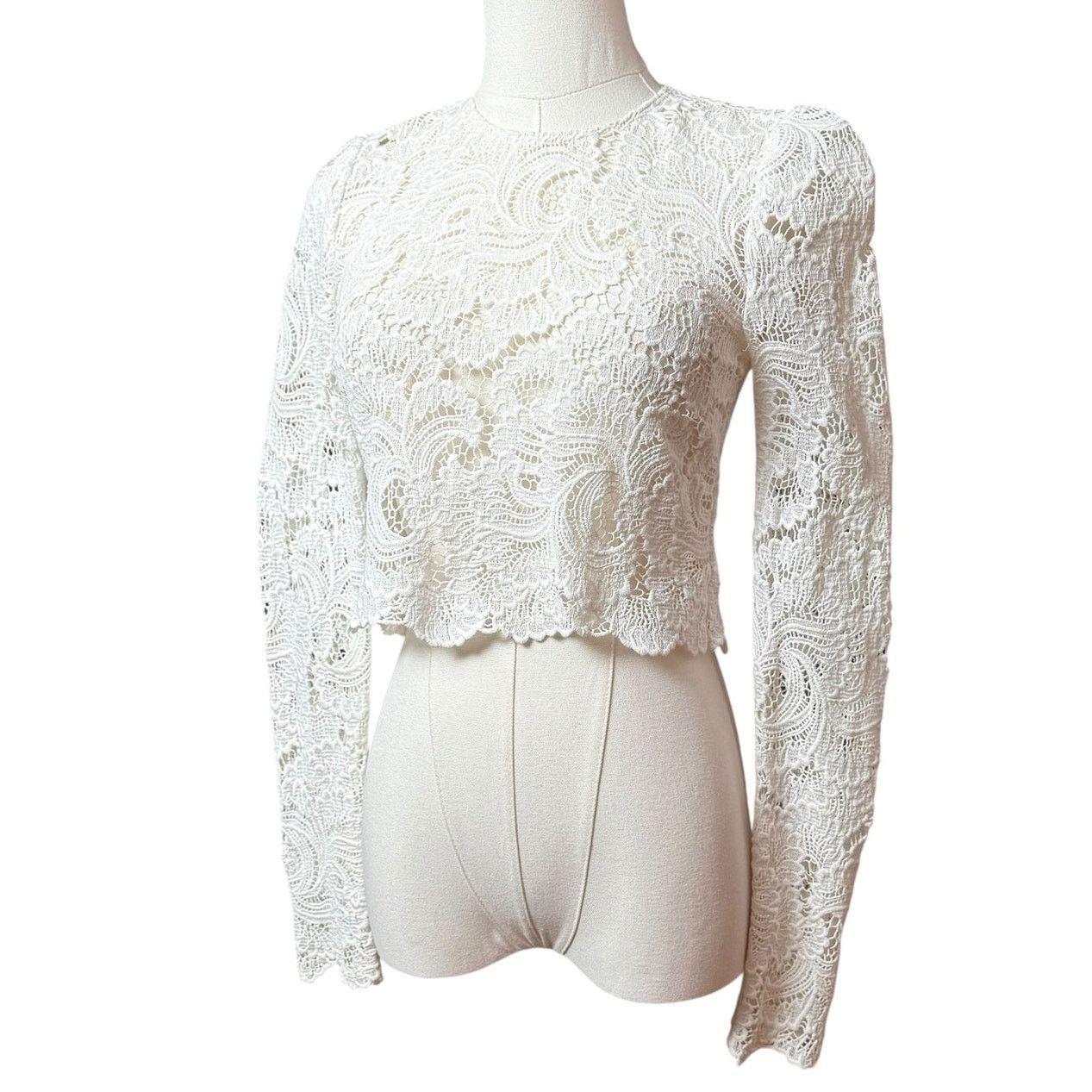 A.L.C. A.L.C. Talia Lace Cropped Top 0 Long Sleeves Buttoned Cuffs Size XS / US 0-2 / IT 36-38 - 8 Thumbnail