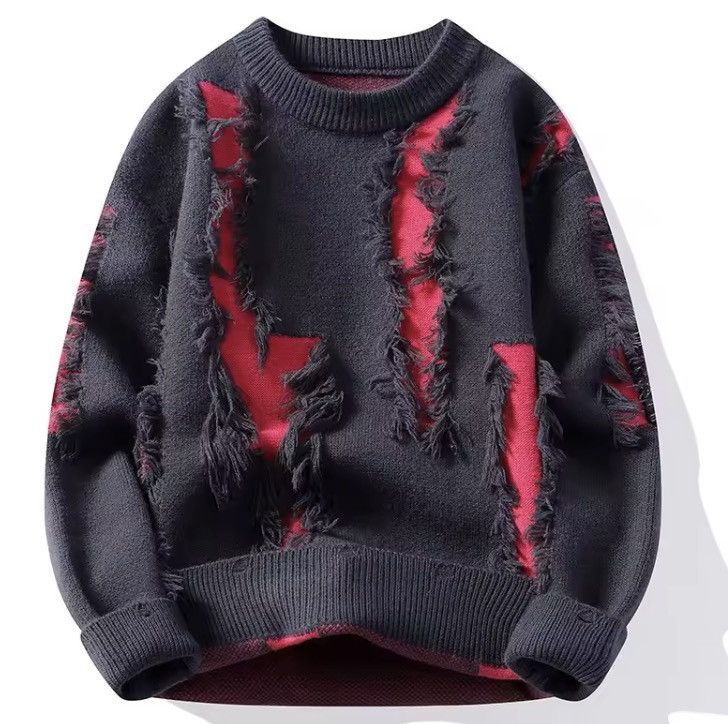 Japanese Brand Distressed Knit Sweater | Shredded Rip Effect Red Contrast Size US XXL / EU 58 / 5 - 3 Thumbnail
