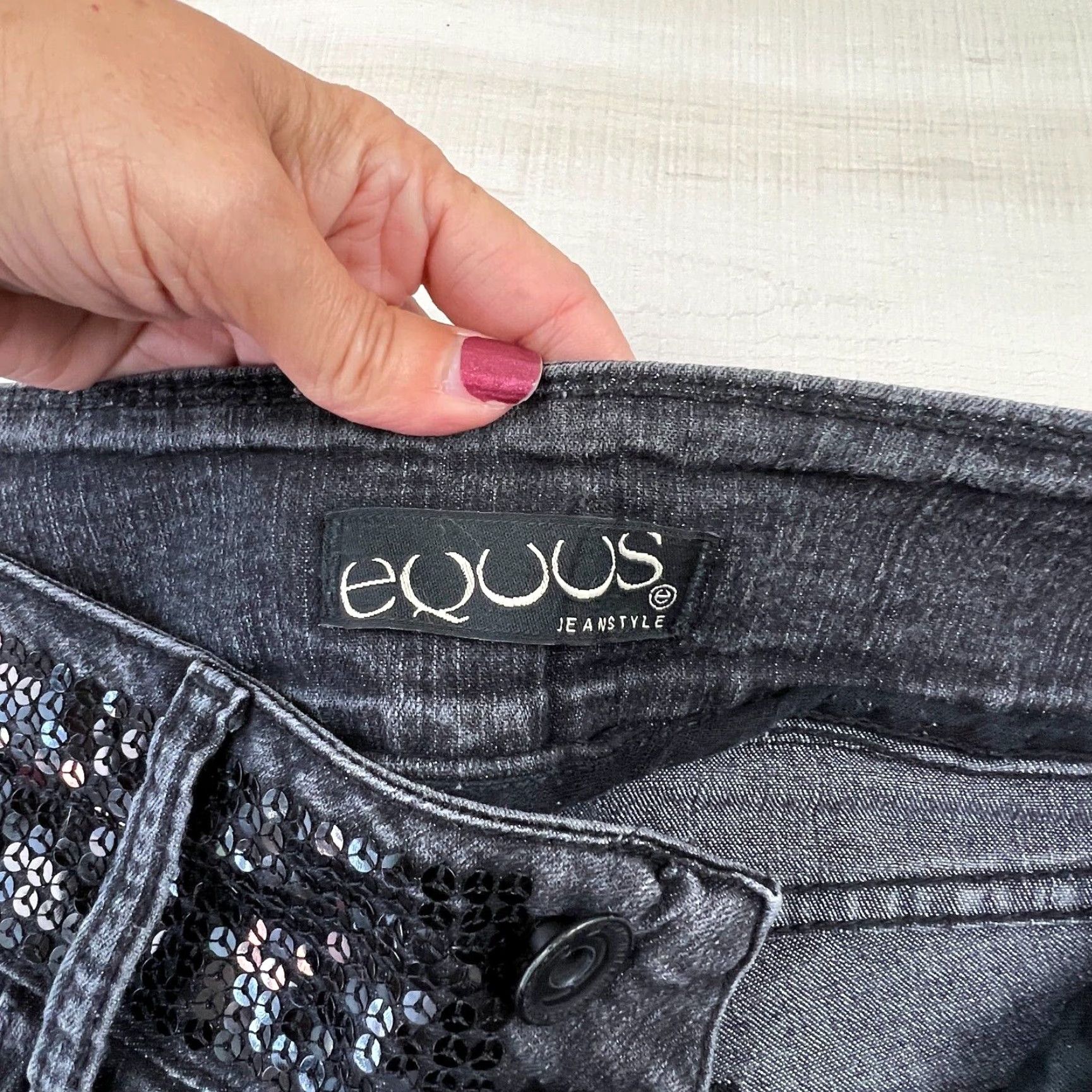 Vintage Equus Womens Black Sequin Low Rise Stretch Jeans Size 27 Size 27" / US 4 / IT 40 - 4 Thumbnail