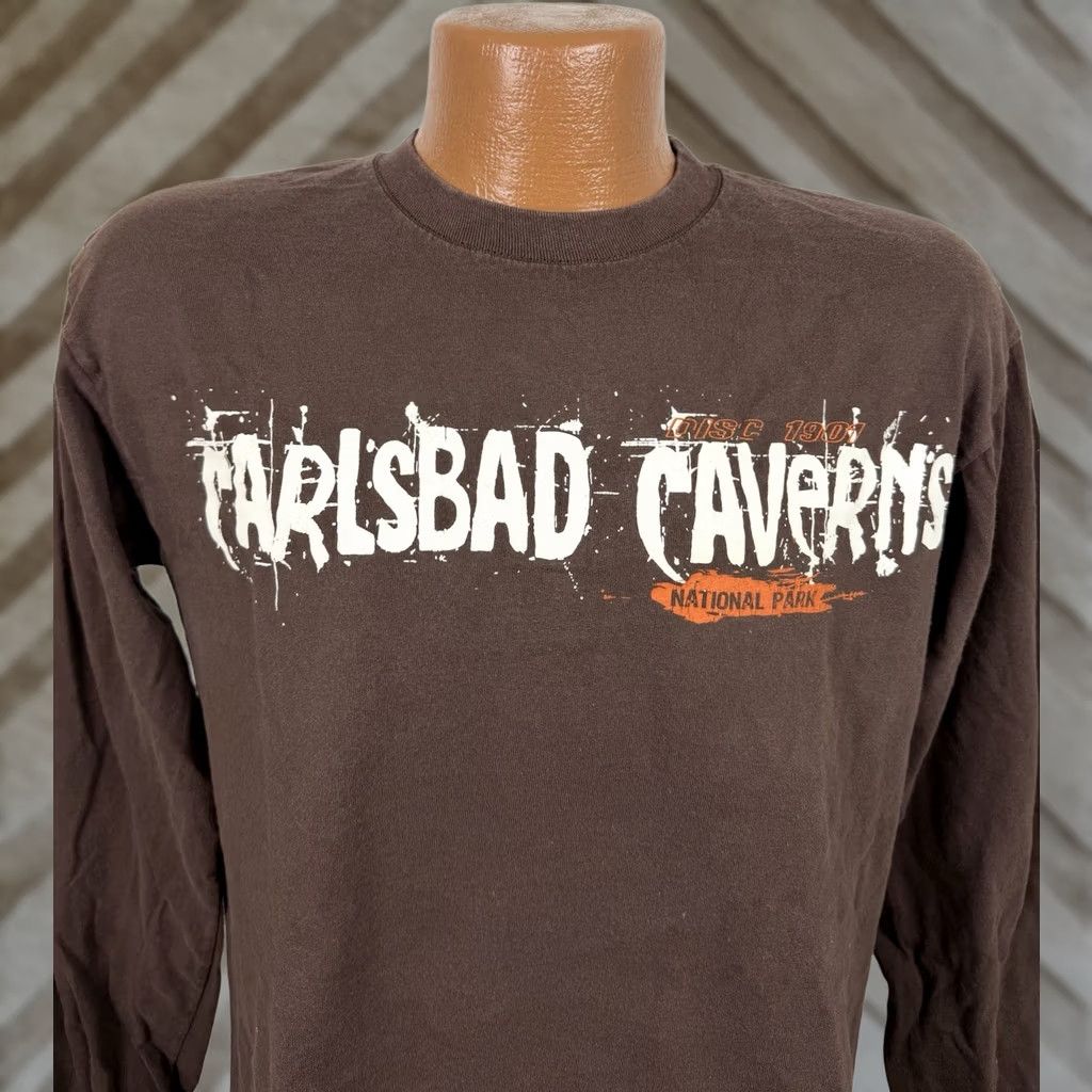 Anvil VINTAGE Carlsbad Caverns Shirt Mens Medium Brown Long Sleeve Tee 90s Grunge Retro NM New Mexico Anvil Cotton T-Shirt Mens Size US M / EU 48-50 / 2 - 1 Thumbnail