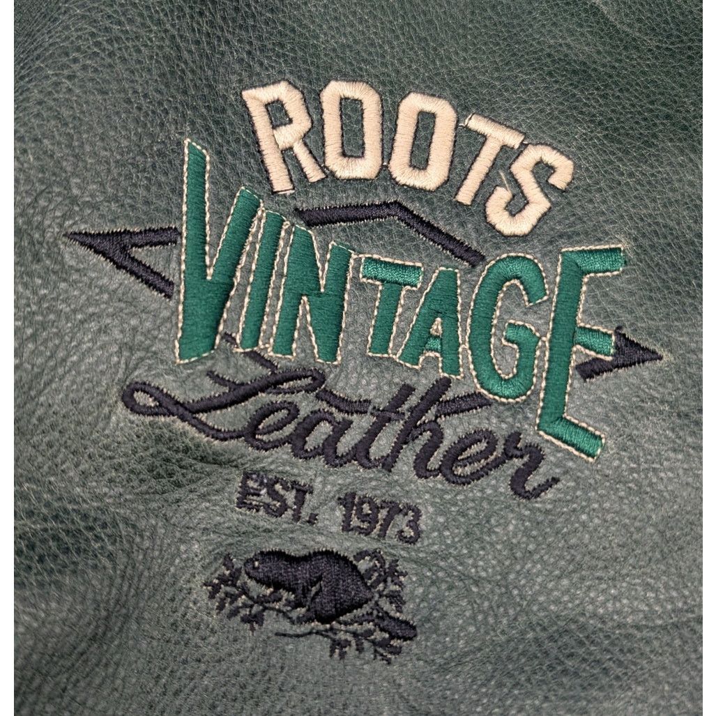Rare Vintage Roots Sporting Goods USA Green Leather Jacket