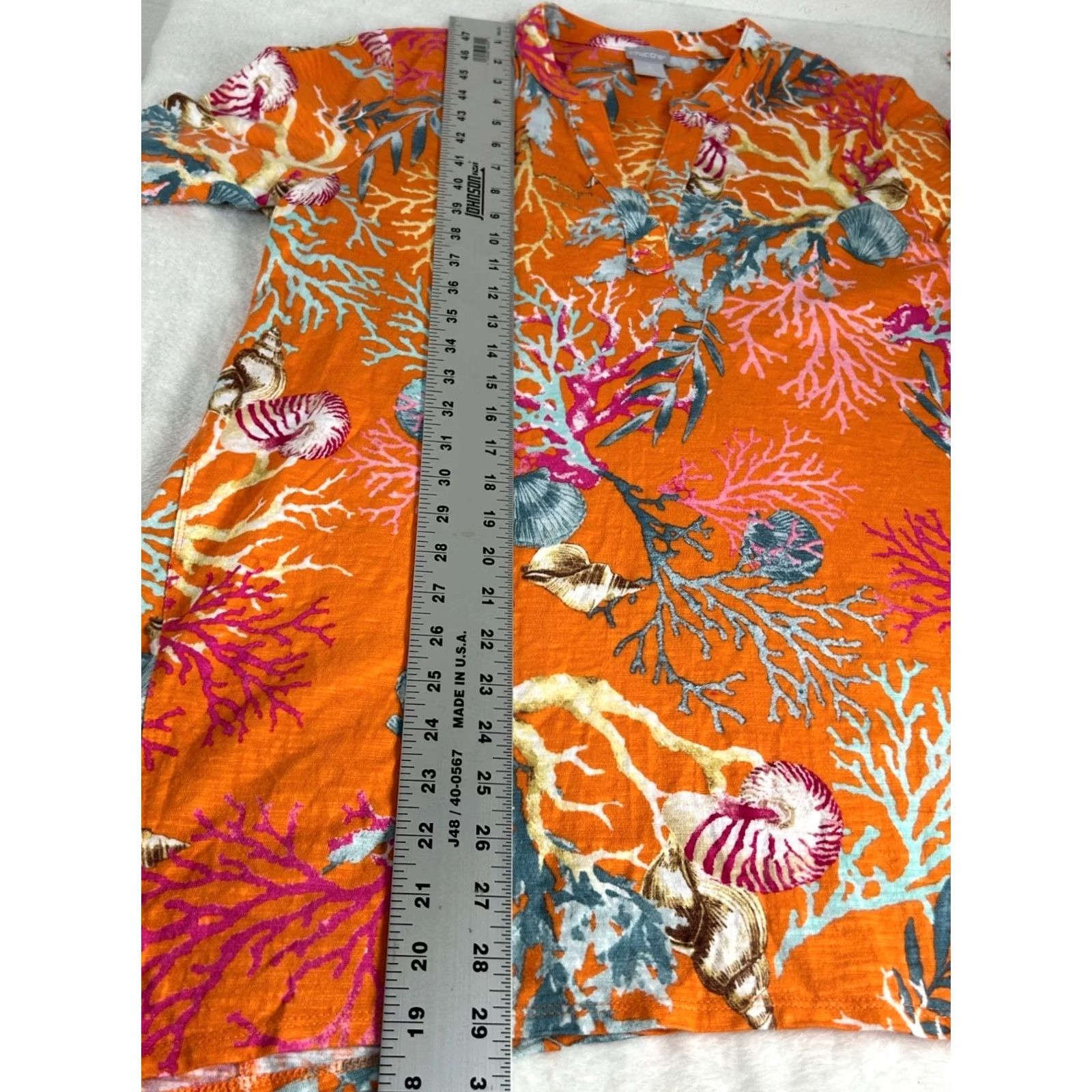 Vintage Chico'S Womens Orange Reef Print Tunic Size 2 Large 3/4 Sleeve Summer Top Casual Size L / US 10 / IT 46 - 8 Thumbnail