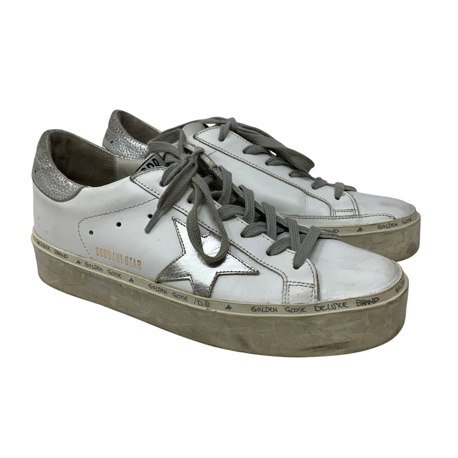 Golden Goose Golden Goose Hi Star Platform Sneakers 37 US 7 White Silver Size US 7 / IT 37 - 1 Thumbnail