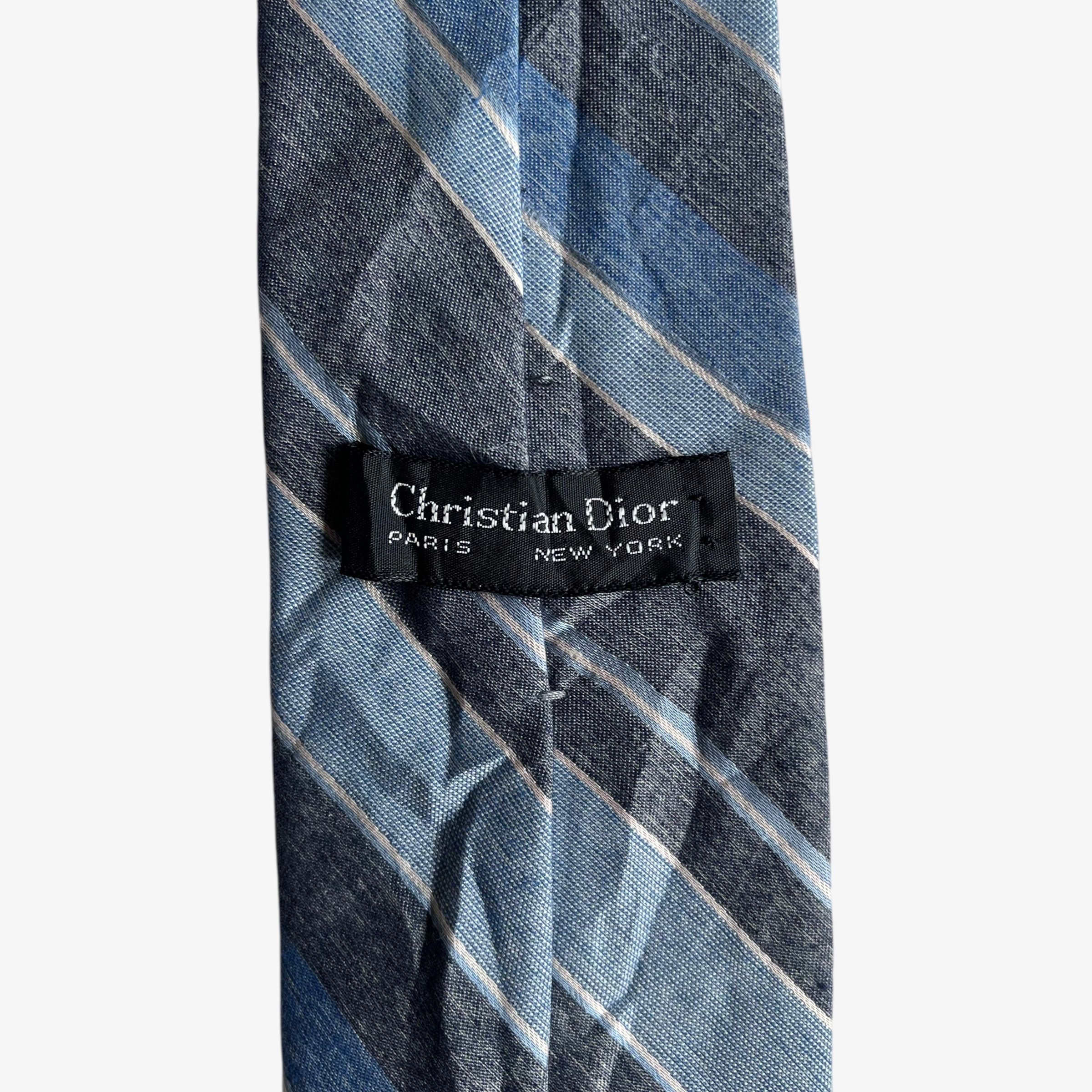 Dior Vintage 80s Christian Dior Blue & Grey Striped Tie Size ONE SIZE - 2 Thumbnail