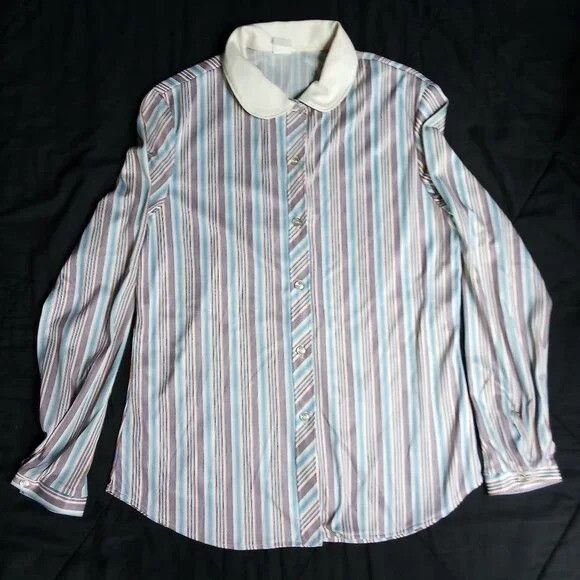 Other Vintage Striped Button Shirt Polyester Peter Pan Collar Size M / US 6-8 / IT 42-44 - 2 Thumbnail