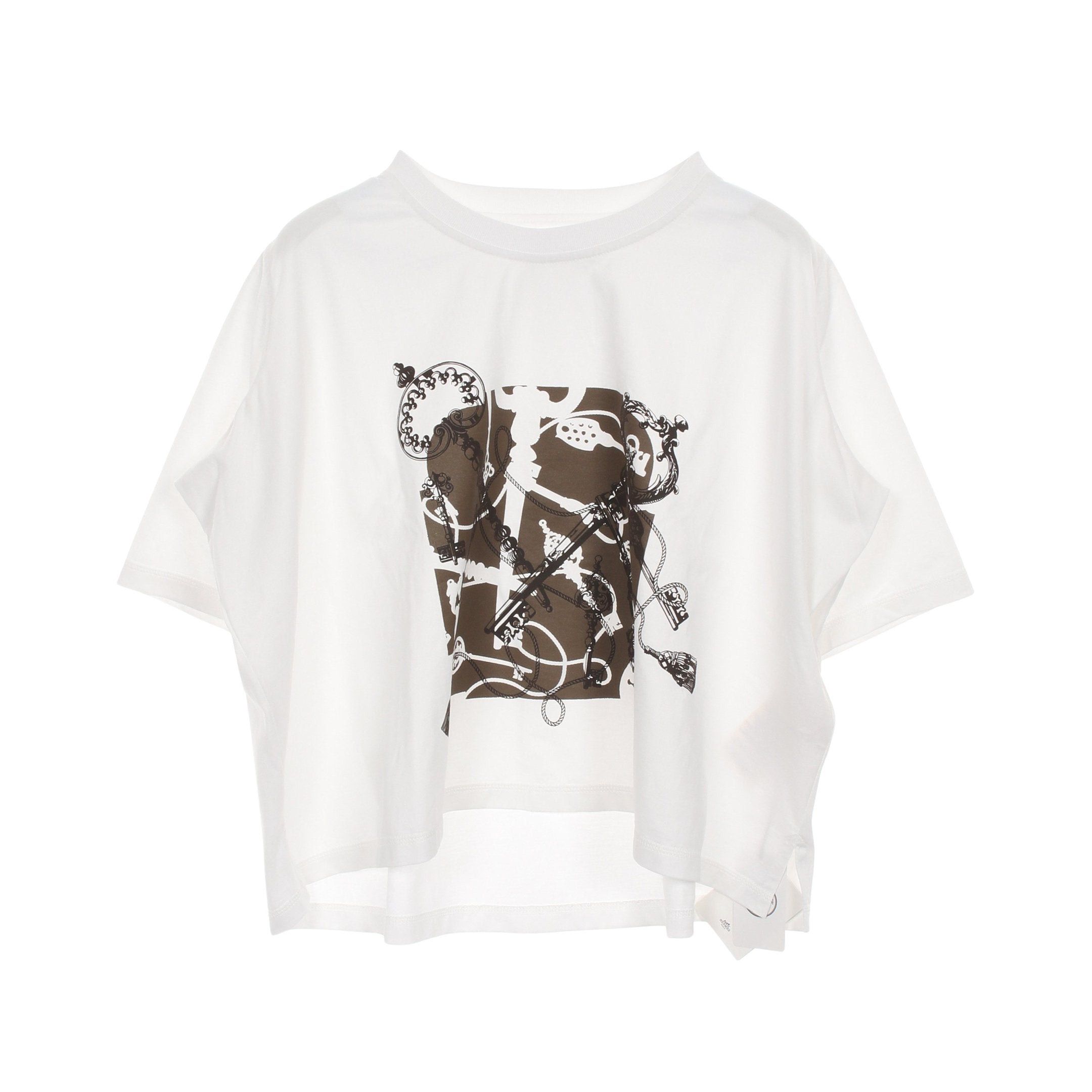Hermes Hermes Cropped T-Shirt Cotton White Gray Brown Size ONE SIZE - 1 Thumbnail